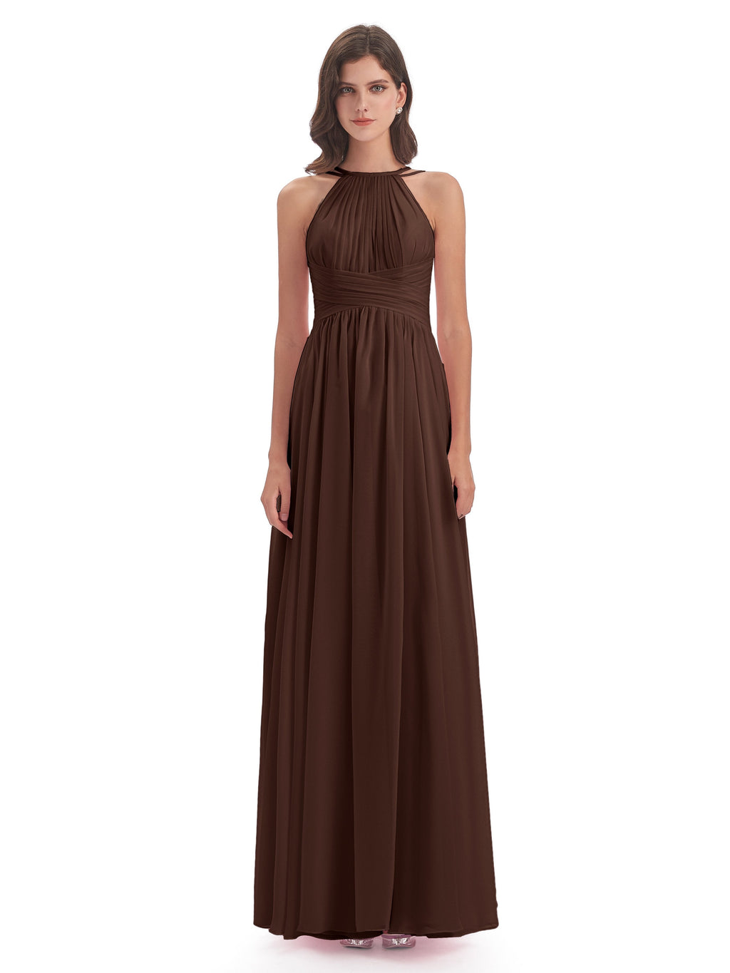 Ellianna Halter Open Back Chiffon Long Bridesmaid Dresses