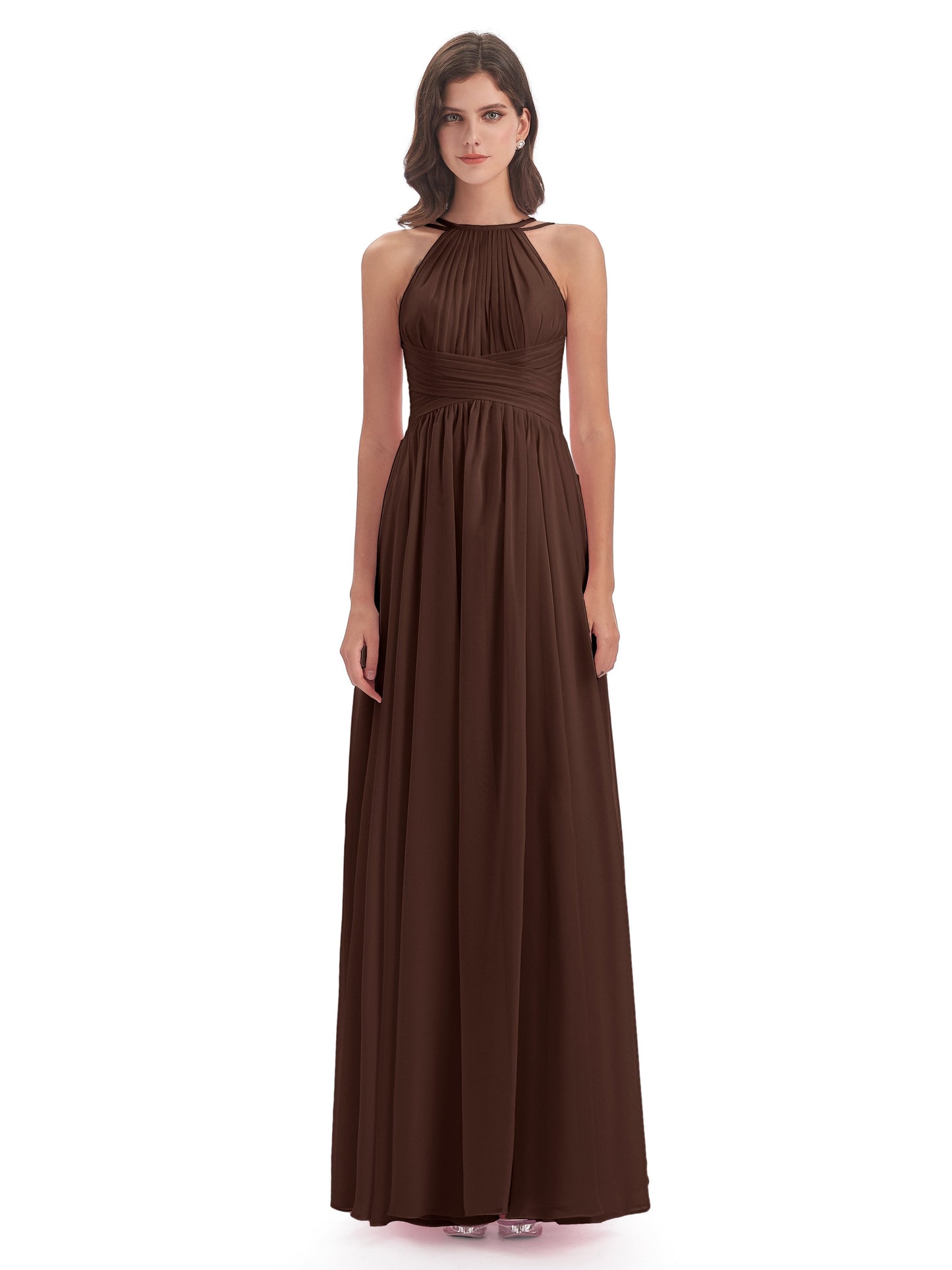 Ellianna Halter Open Back Chiffon Long Bridesmaid Dresses