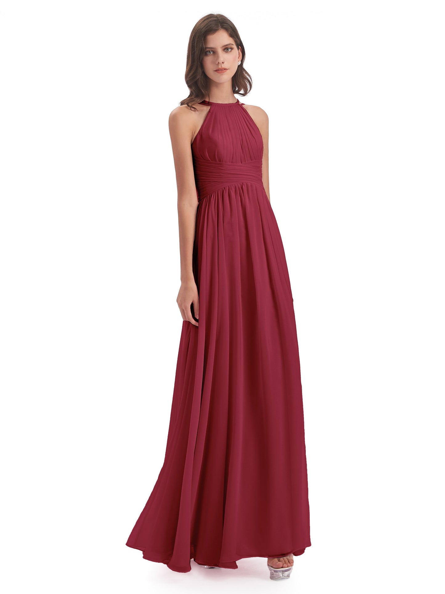 Ellianna Halter Open Back Chiffon Long Bridesmaid Dresses