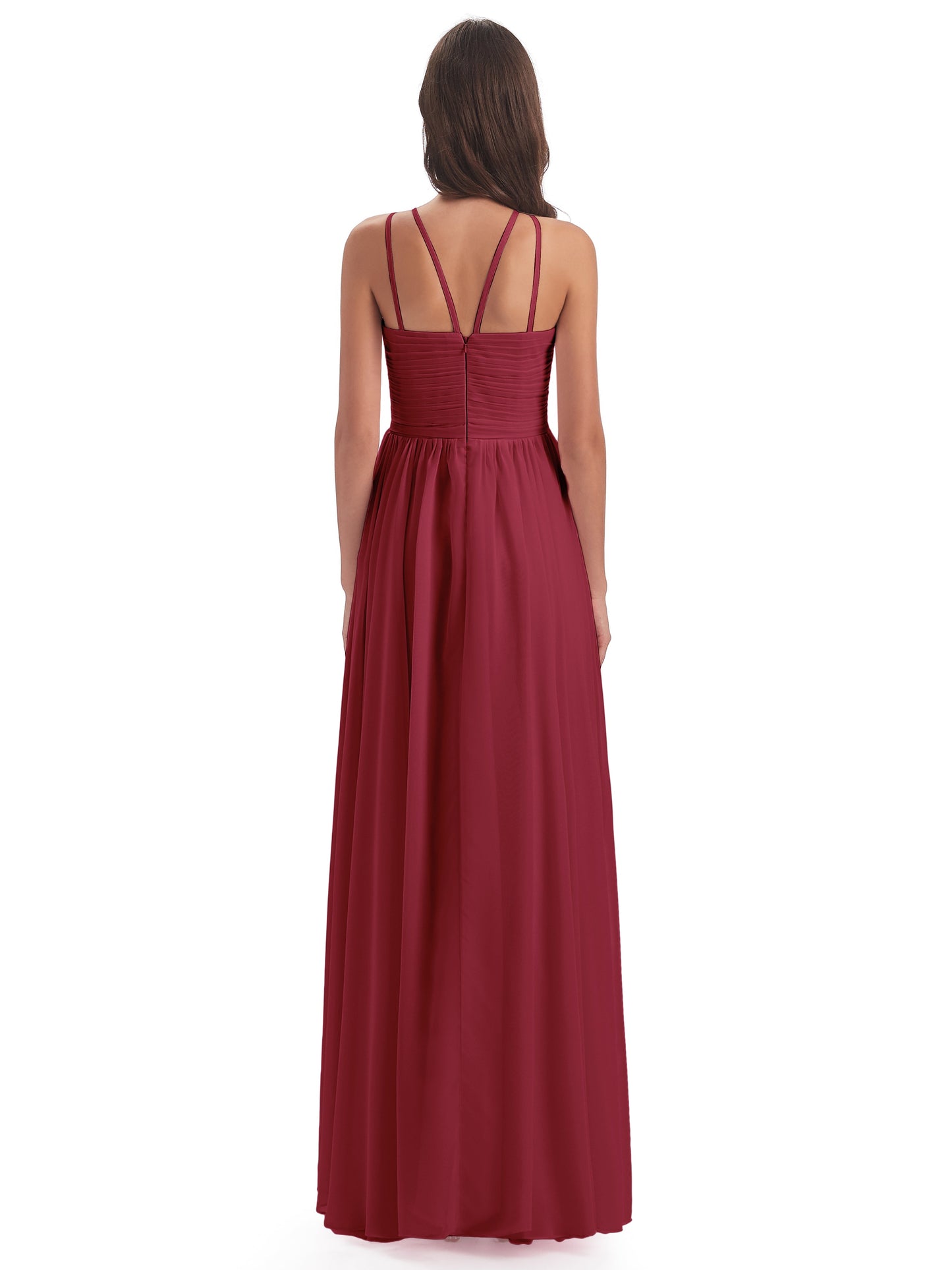 Ellianna Halter Open Back Chiffon Long Bridesmaid Dresses