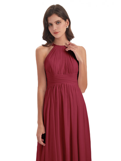Ellianna Halter Open Back Chiffon Long Bridesmaid Dresses