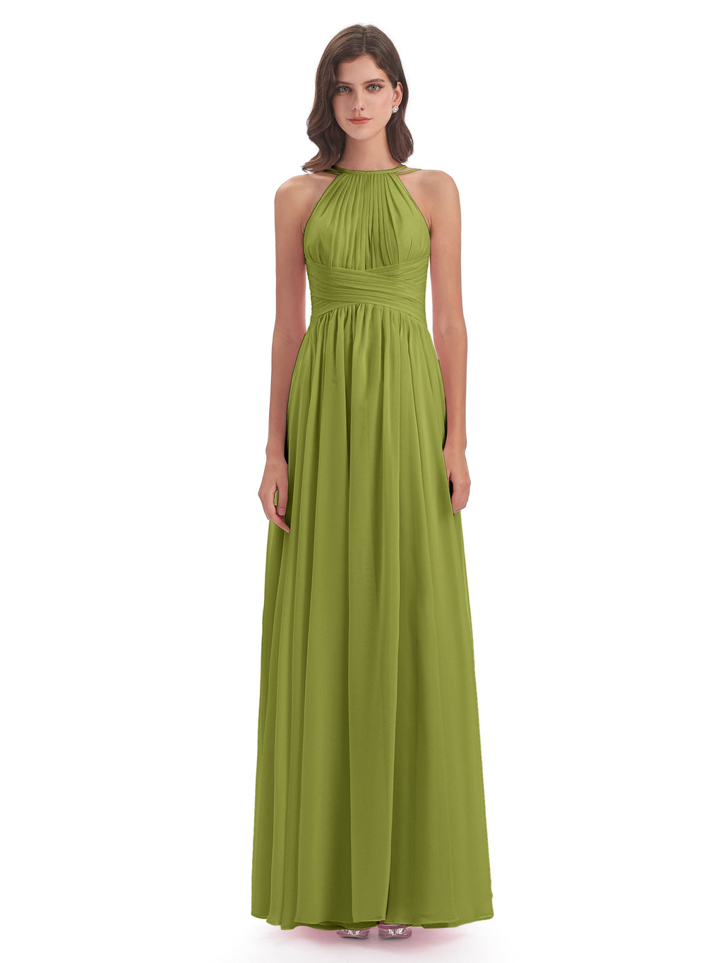 Ellianna Halter Open Back Chiffon Long Bridesmaid Dresses