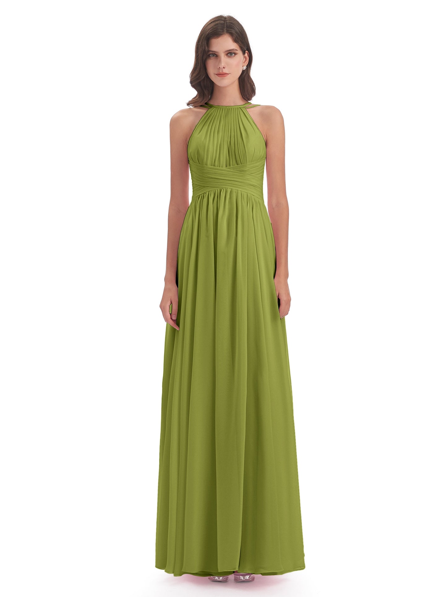 Ellianna Halter Open Back Chiffon Long Bridesmaid Dresses