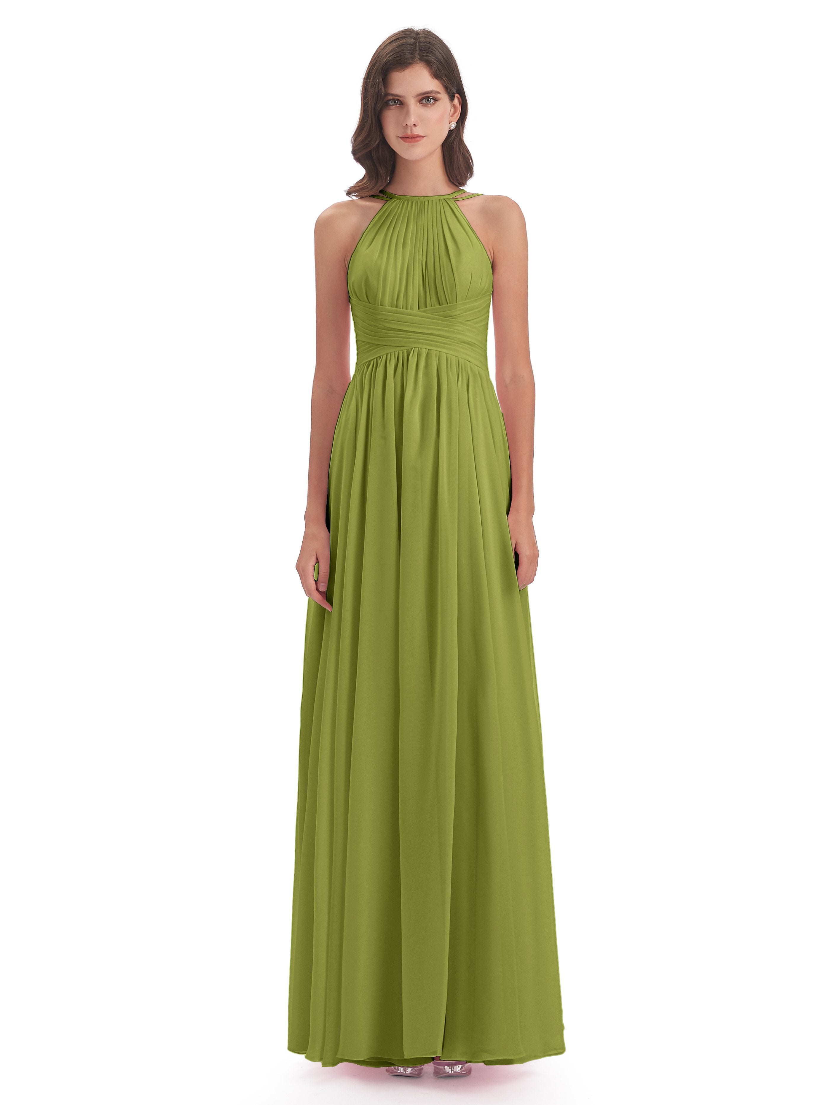 Ellianna Halter Open Back Chiffon Long Bridesmaid Dresses