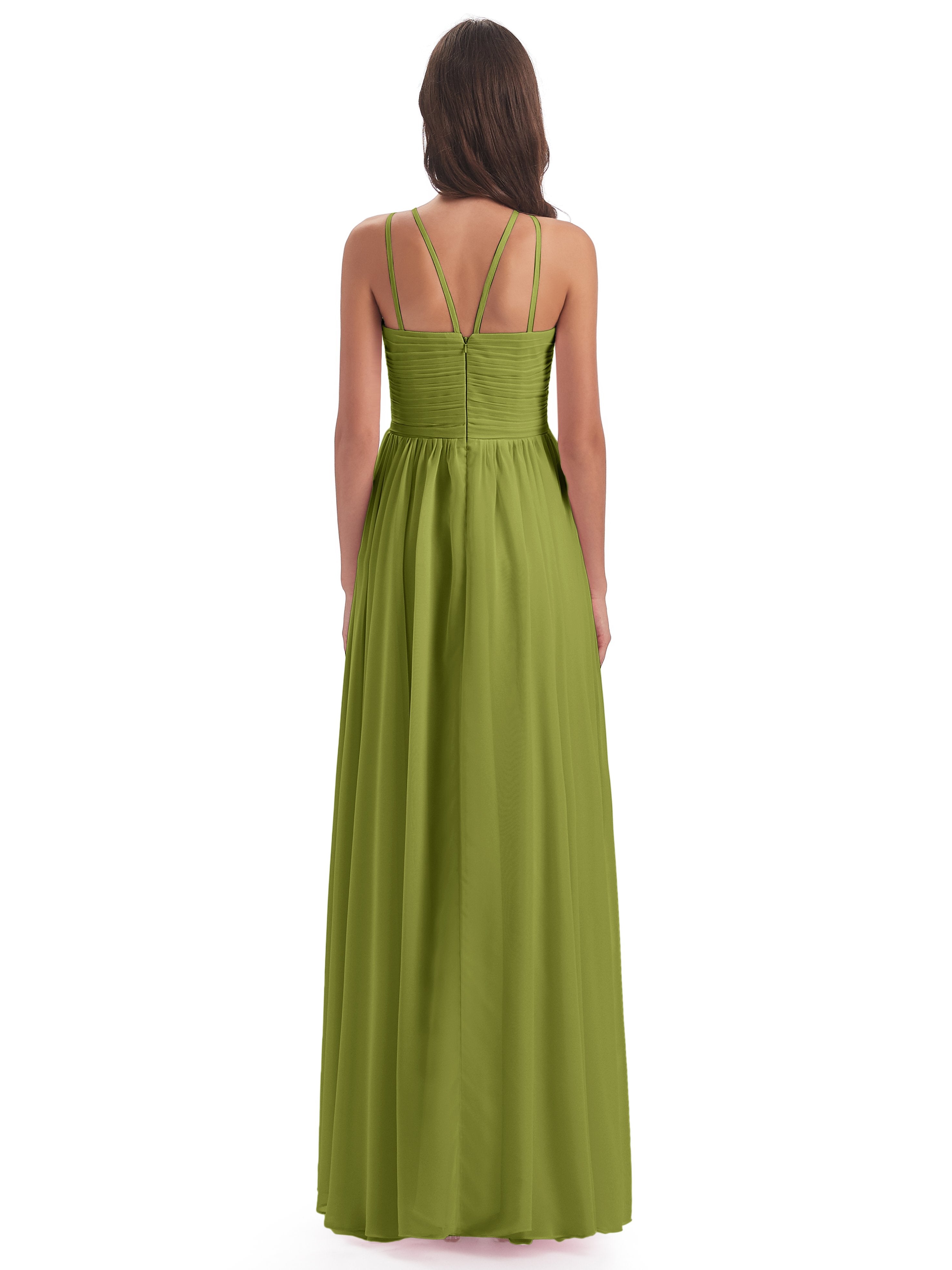 Ellianna Halter Open Back Chiffon Long Bridesmaid Dresses