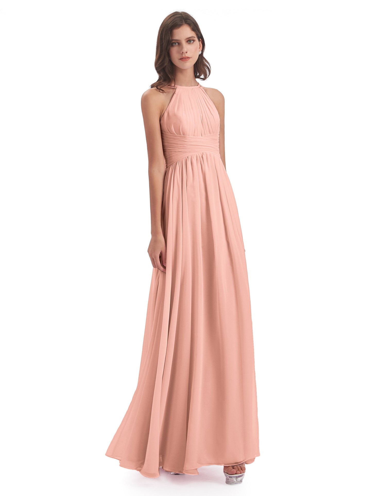 Ellianna Halter Open Back Chiffon Long Bridesmaid Dresses