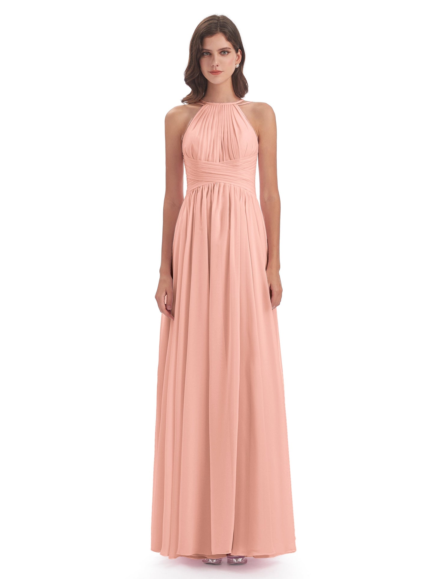 Ellianna Halter Open Back Chiffon Long Bridesmaid Dresses