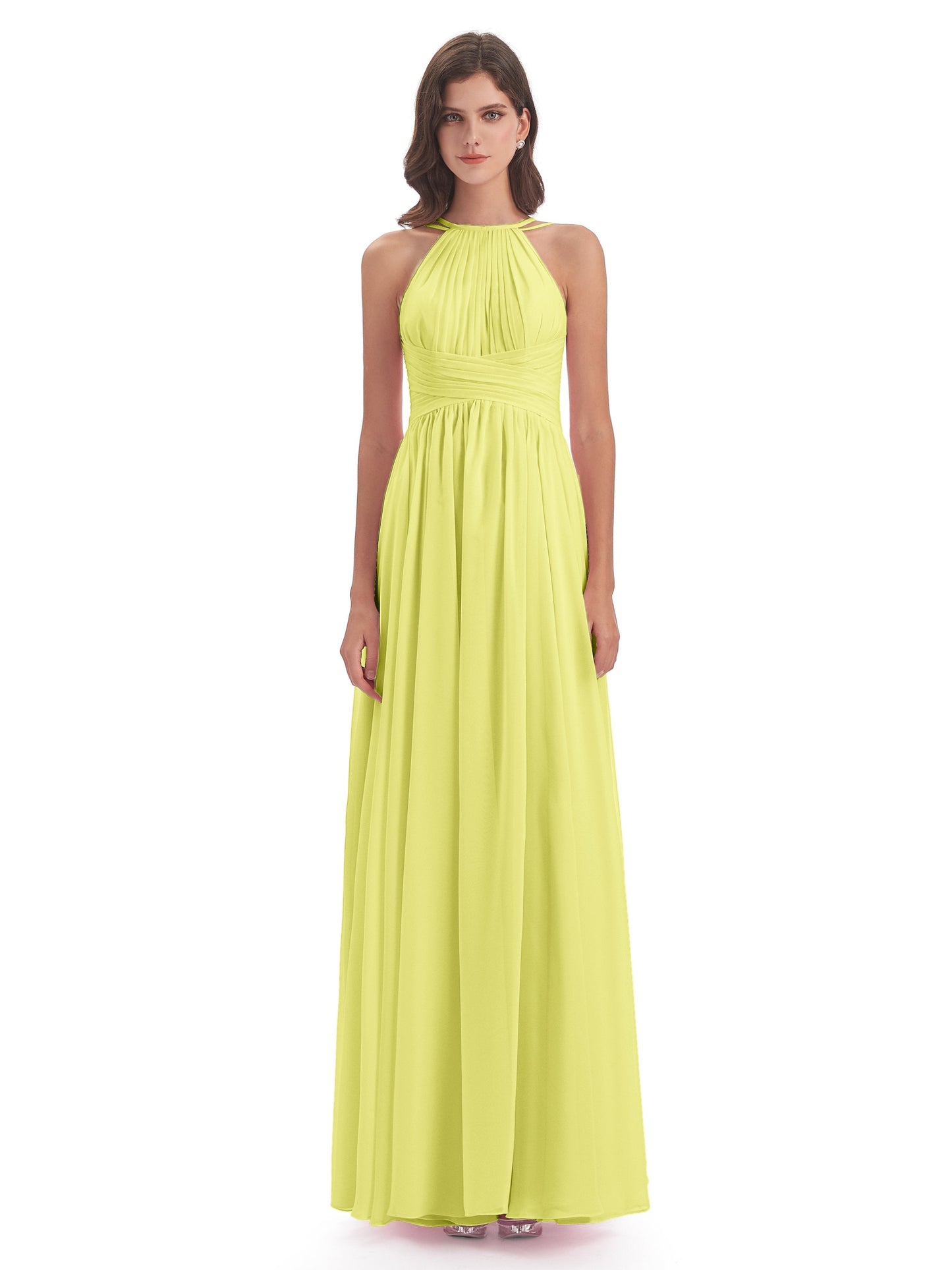 Ellianna Halter Open Back Chiffon Long Bridesmaid Dresses