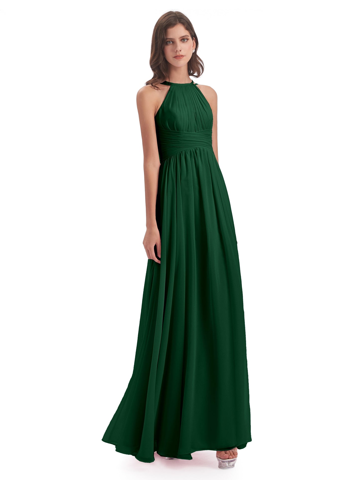 Ellianna Halter Open Back Chiffon Long Bridesmaid Dresses