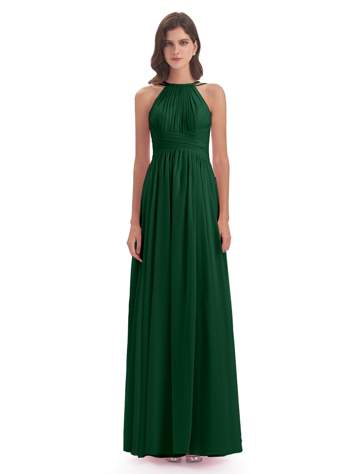 Ellianna Halter Open Back Chiffon Long Bridesmaid Dresses