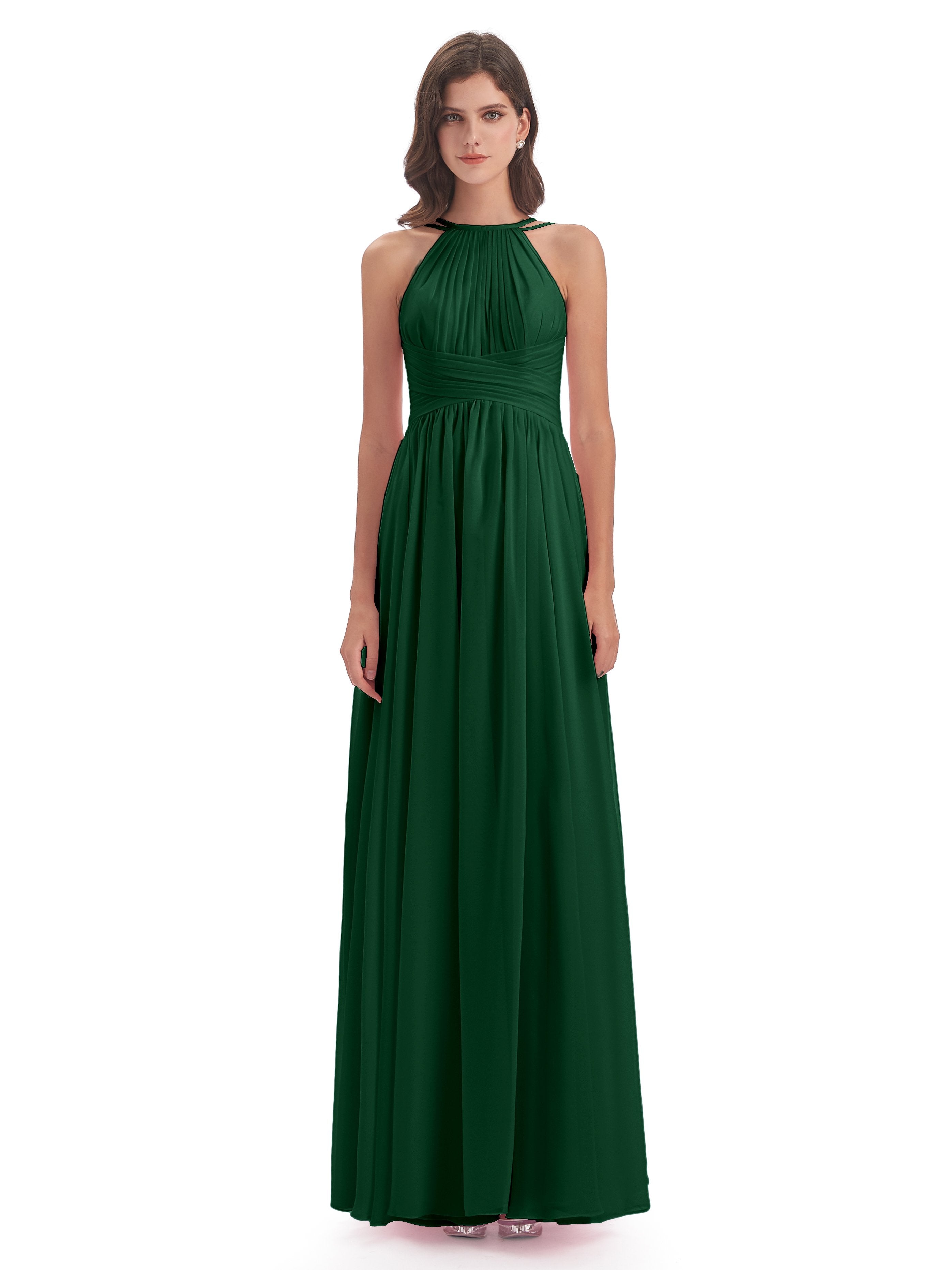 Ellianna Halter Open Back Chiffon Long Bridesmaid Dresses