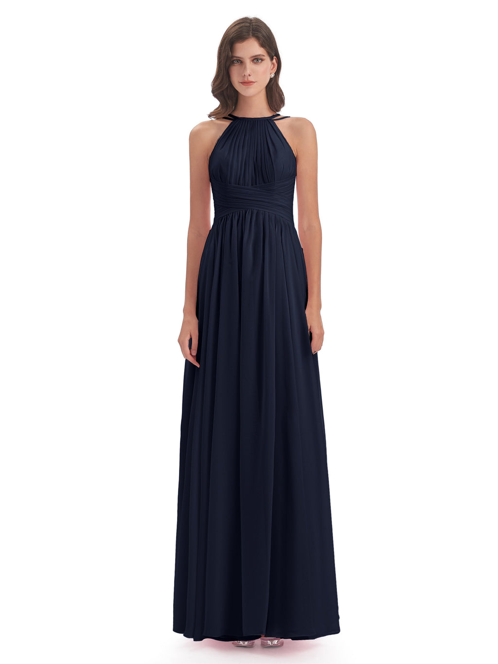 Ellianna Halter Open Back Chiffon Long Bridesmaid Dresses