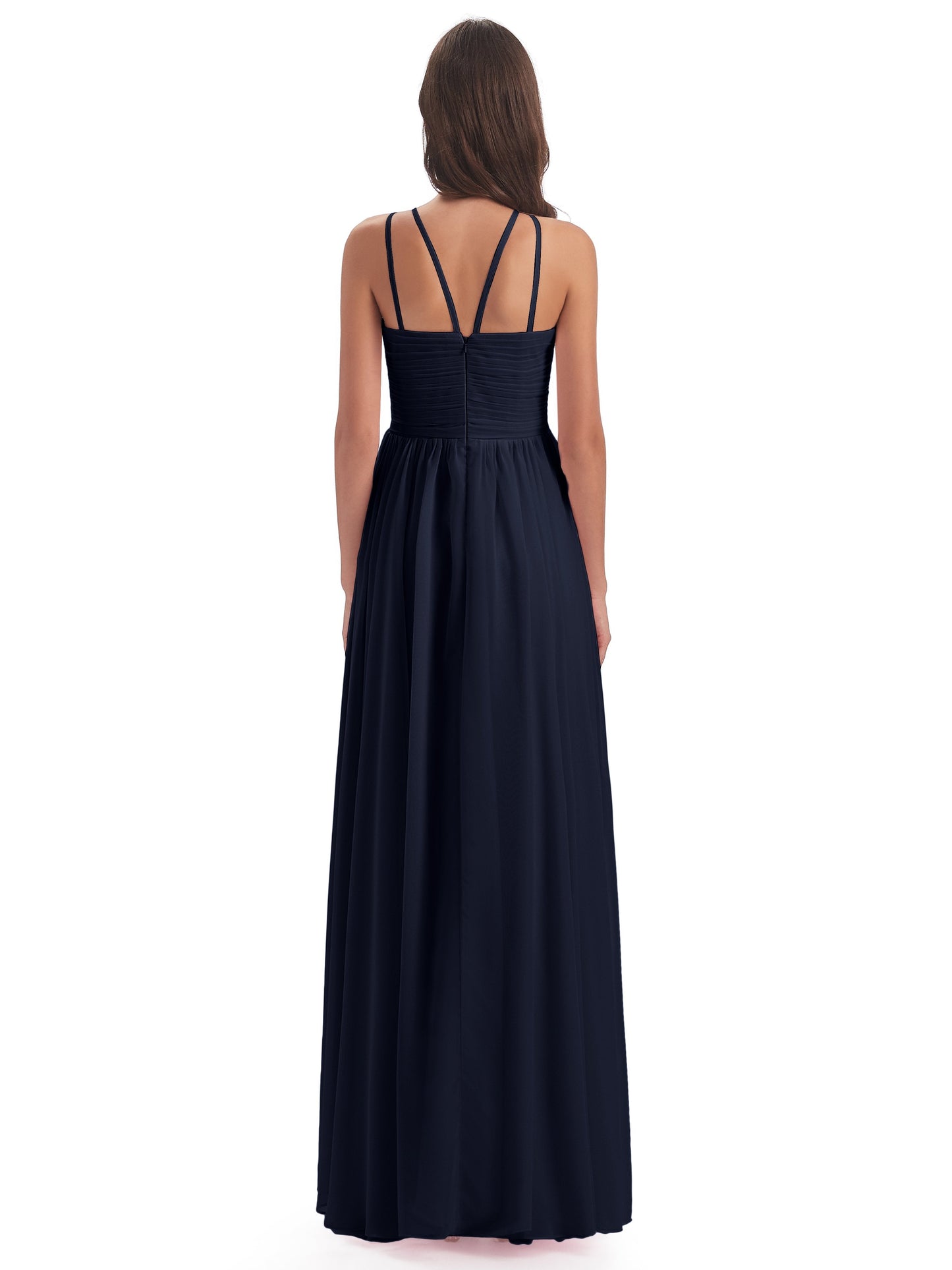 Ellianna Halter Open Back Chiffon Long Bridesmaid Dresses
