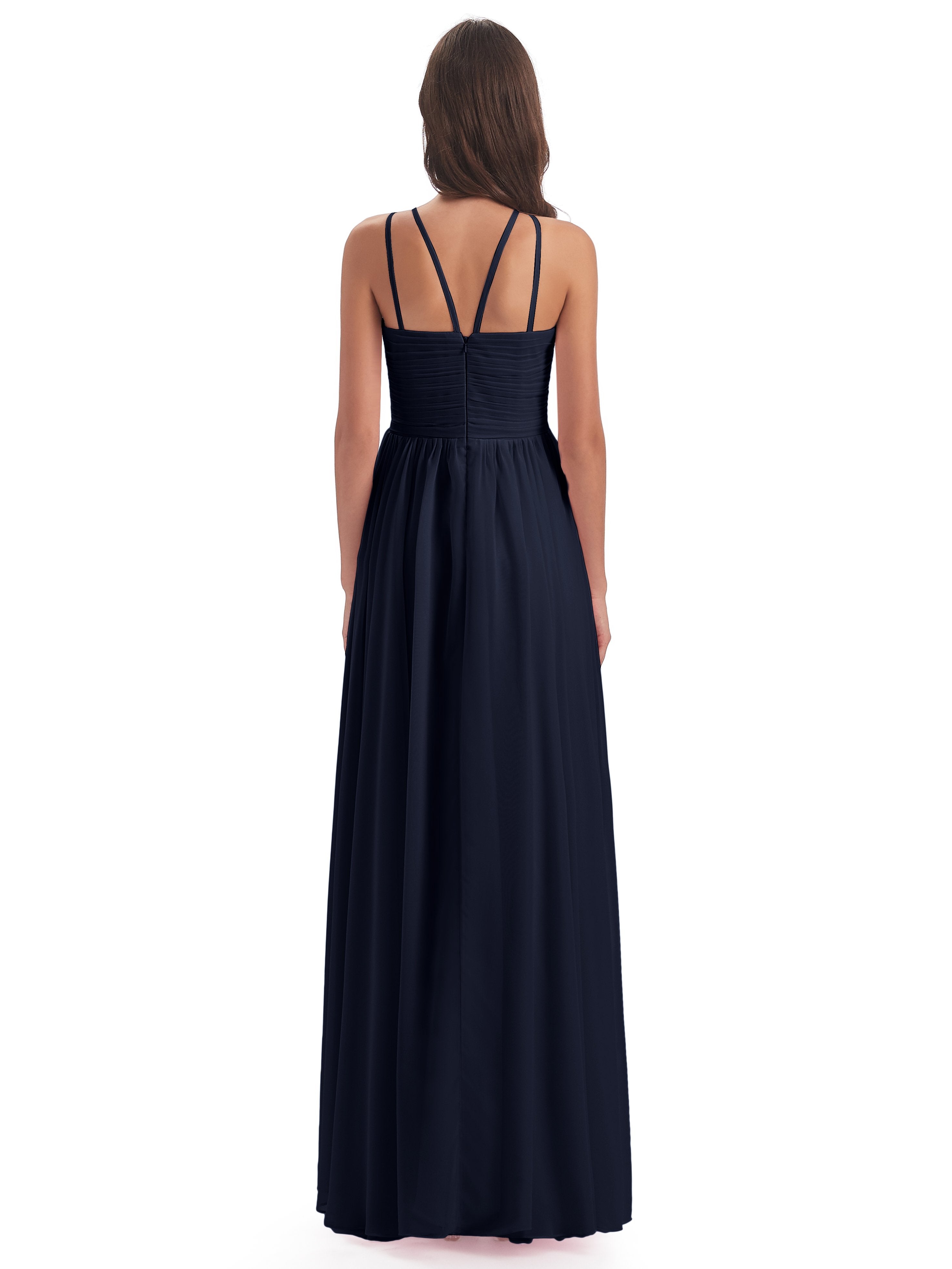Ellianna Halter Open Back Chiffon Long Bridesmaid Dresses