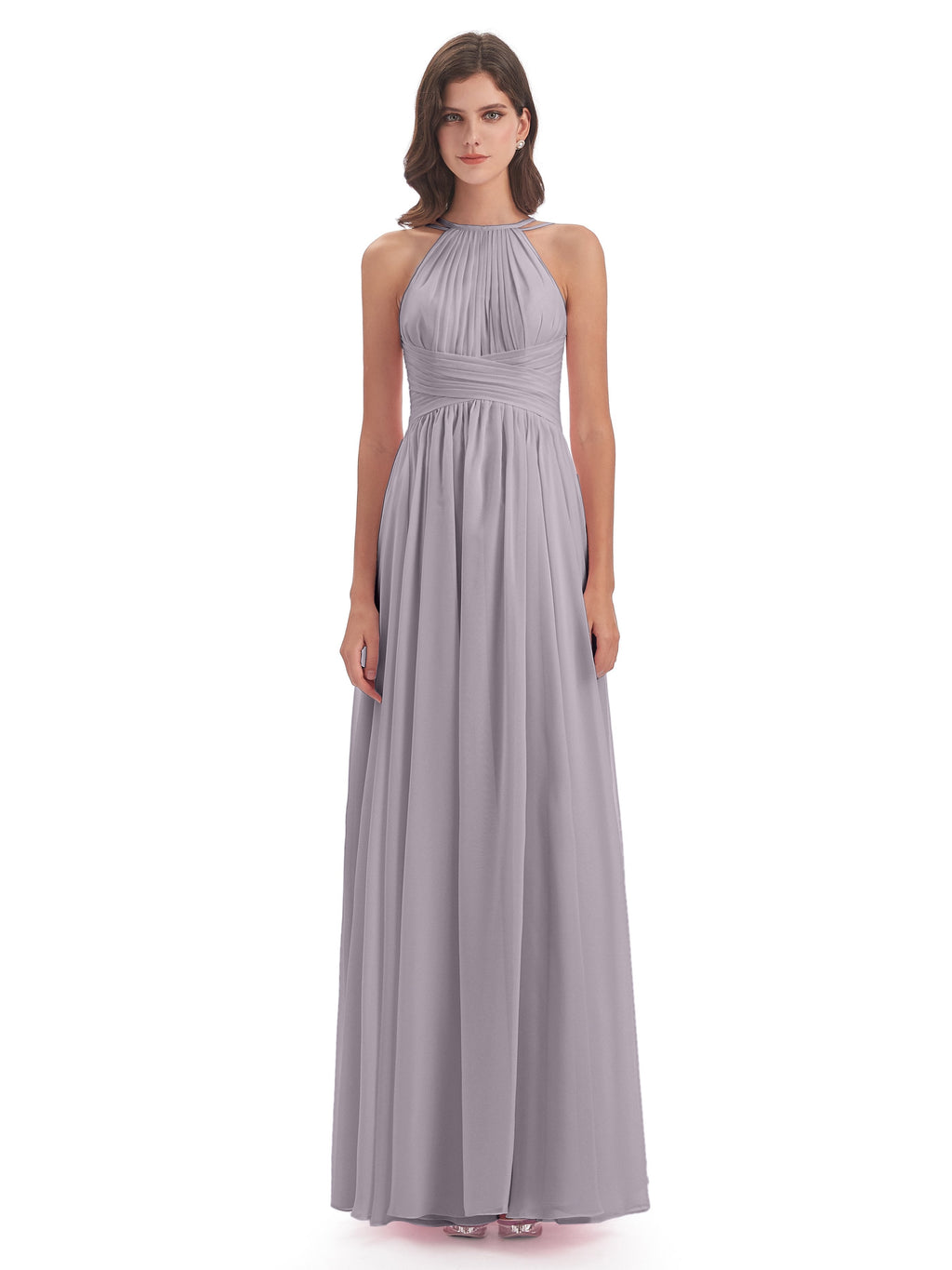 Ellianna Halter Open Back Chiffon Long Bridesmaid Dresses