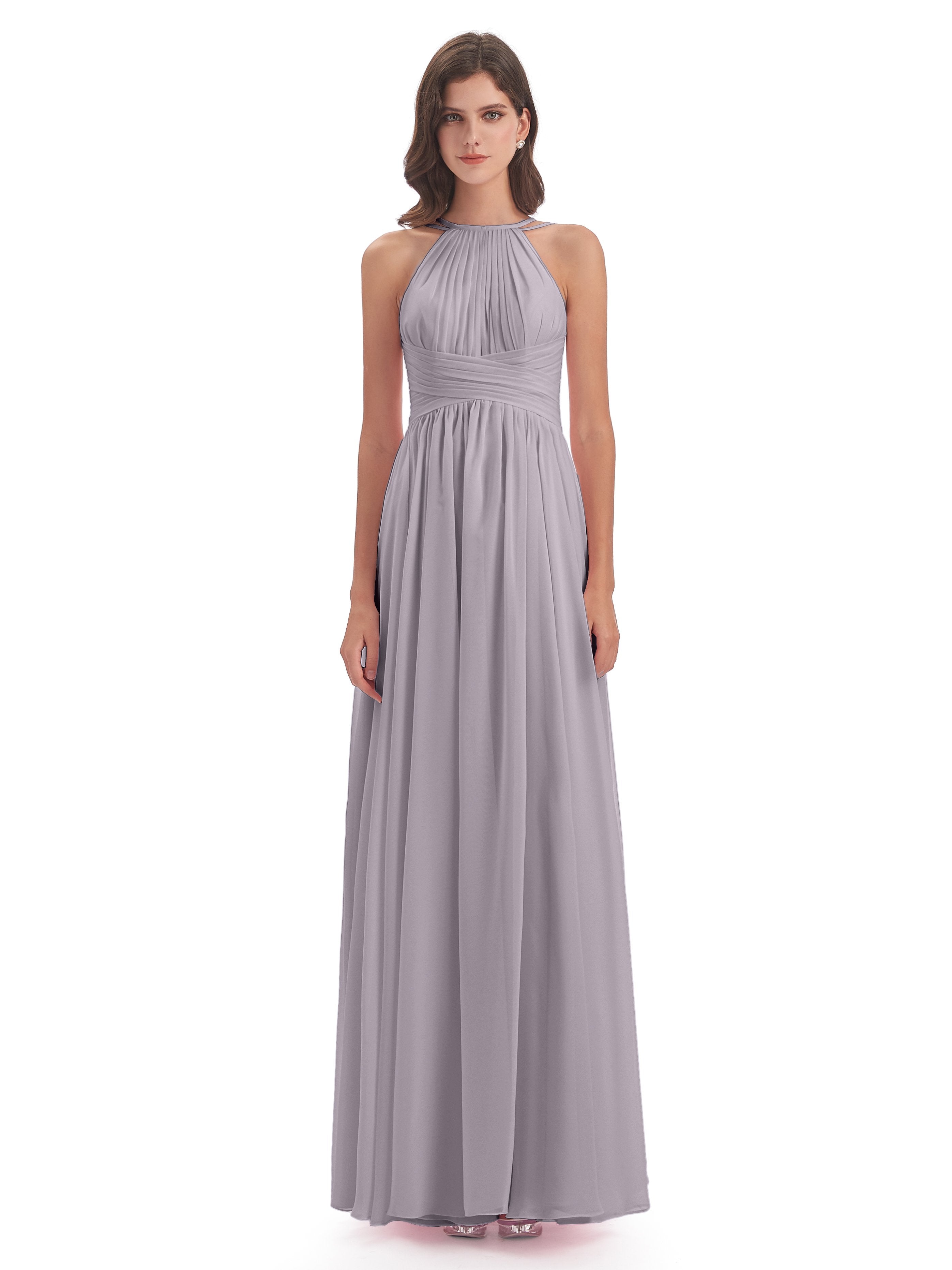 Ellianna Halter Open Back Chiffon Long Bridesmaid Dresses