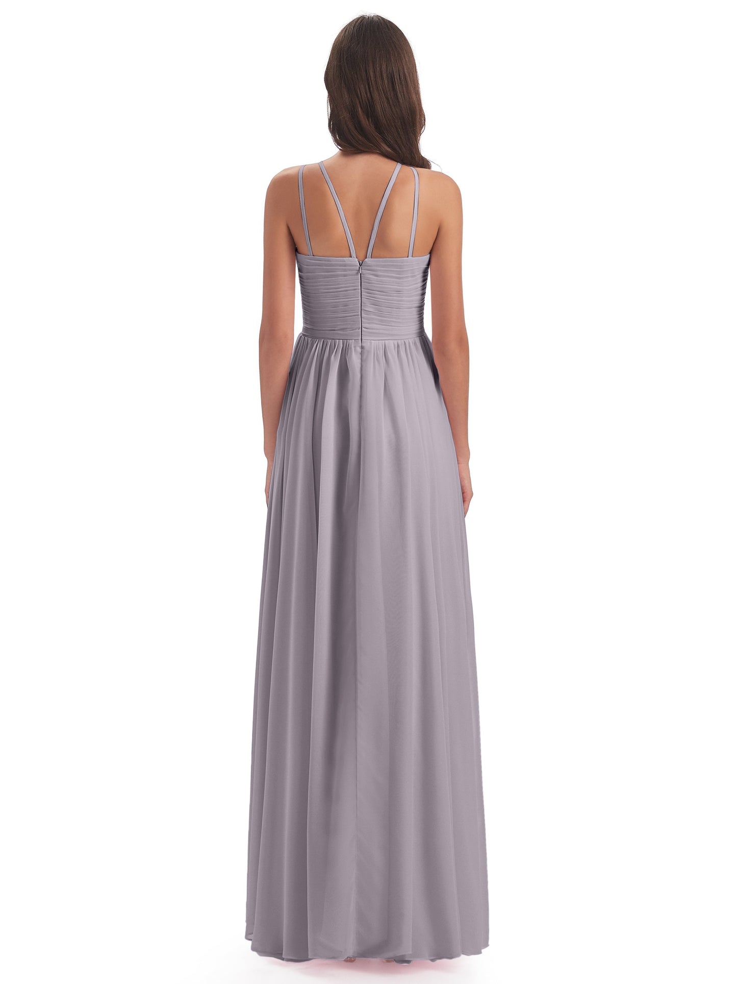 Ellianna Halter Open Back Chiffon Long Bridesmaid Dresses