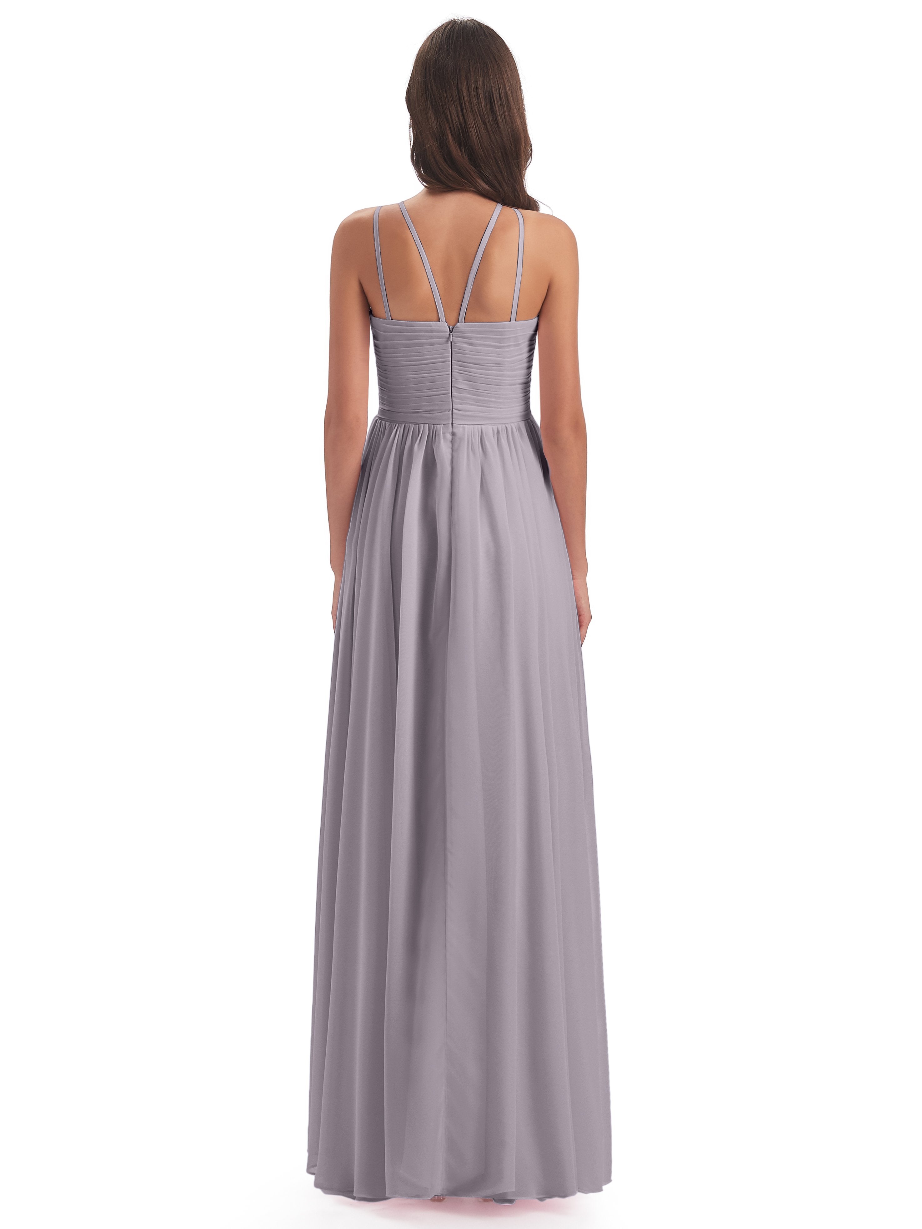 Ellianna Halter Open Back Chiffon Long Bridesmaid Dresses