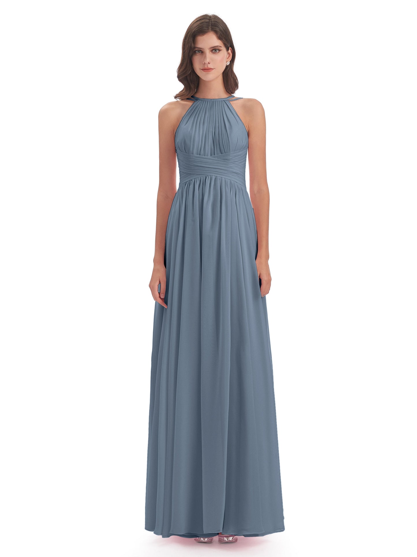 Ellianna Halter Open Back Chiffon Long Bridesmaid Dresses