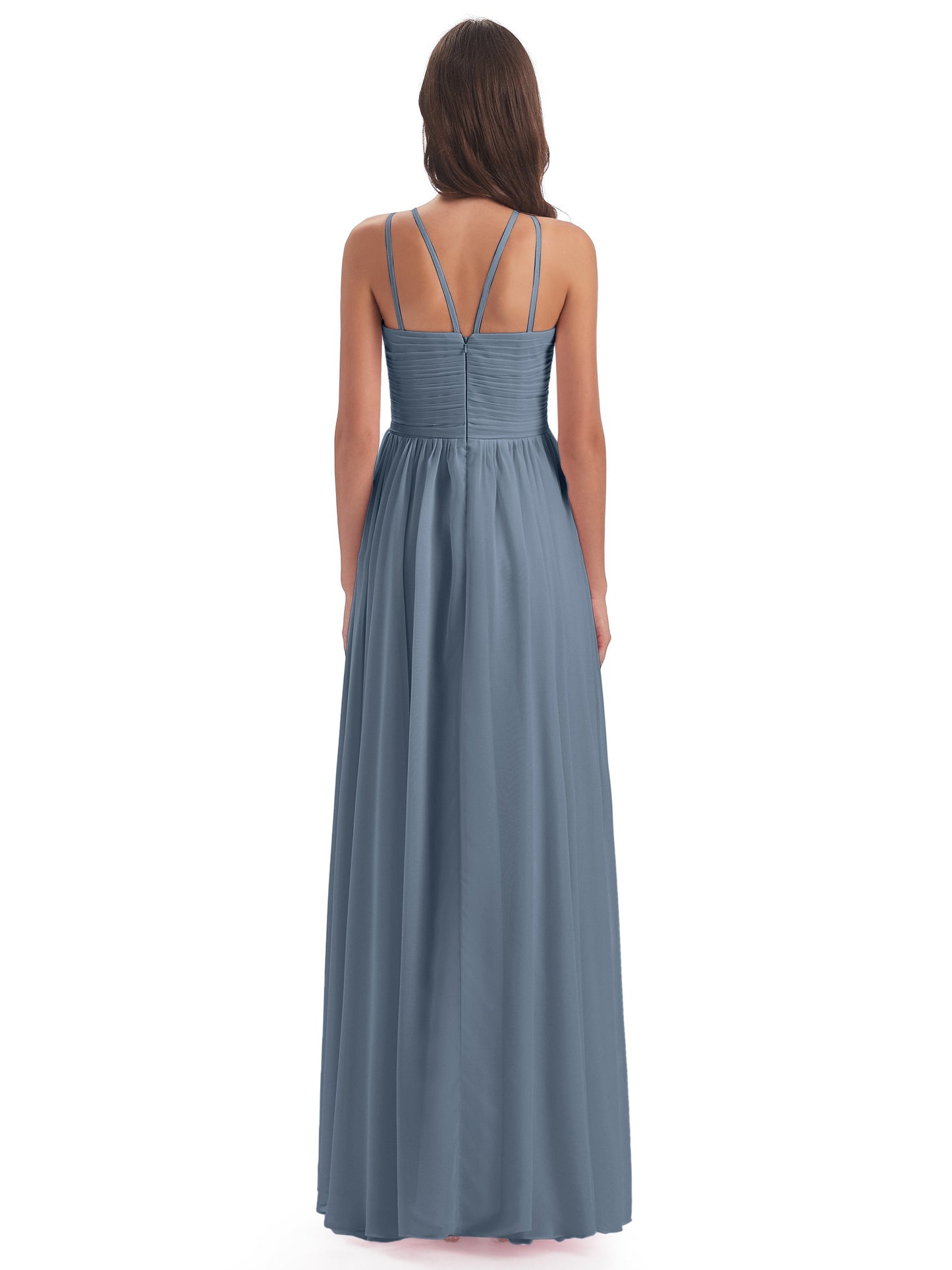 Ellianna Halter Open Back Chiffon Long Bridesmaid Dresses