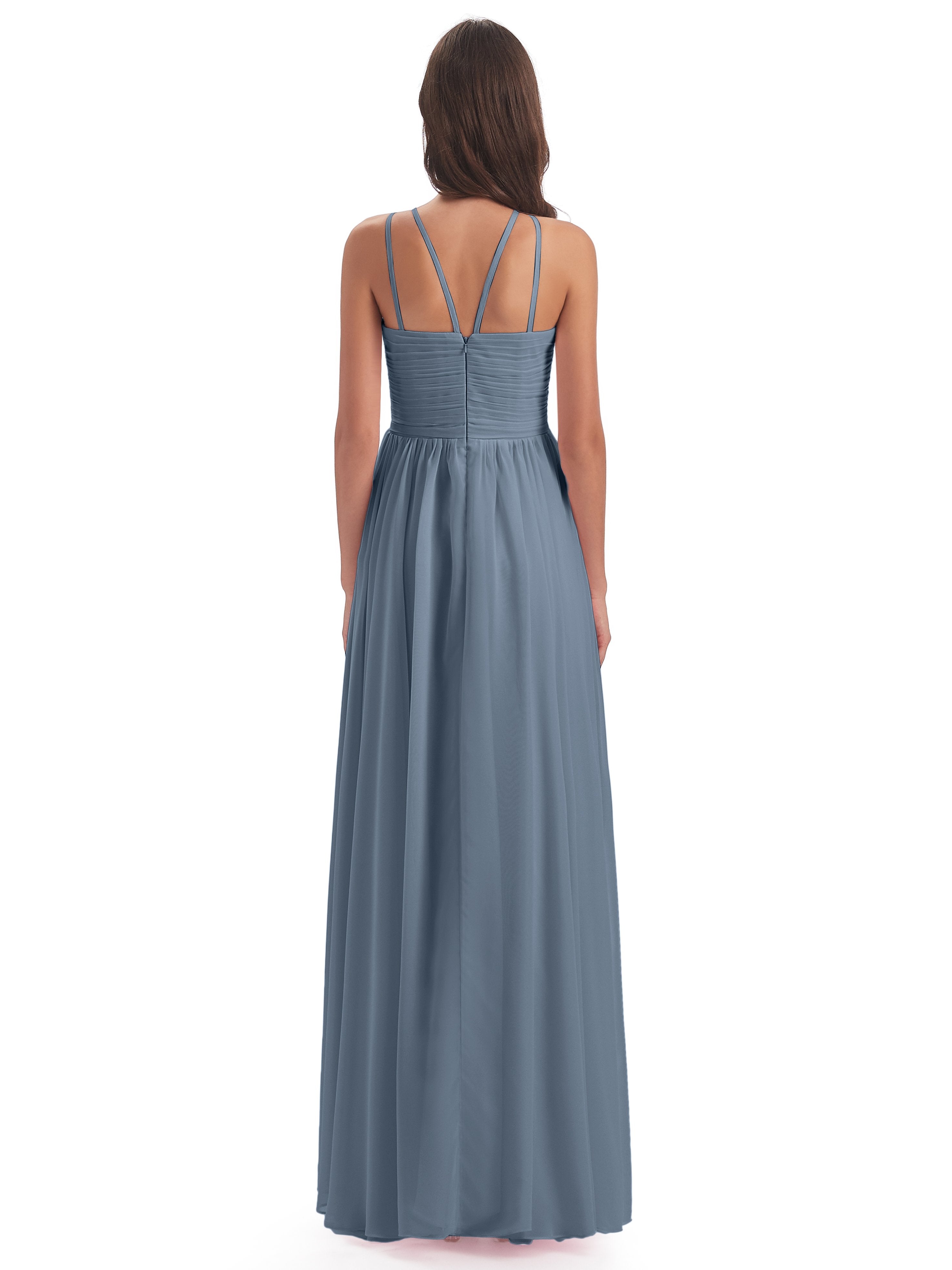 Ellianna Halter Open Back Chiffon Long Bridesmaid Dresses