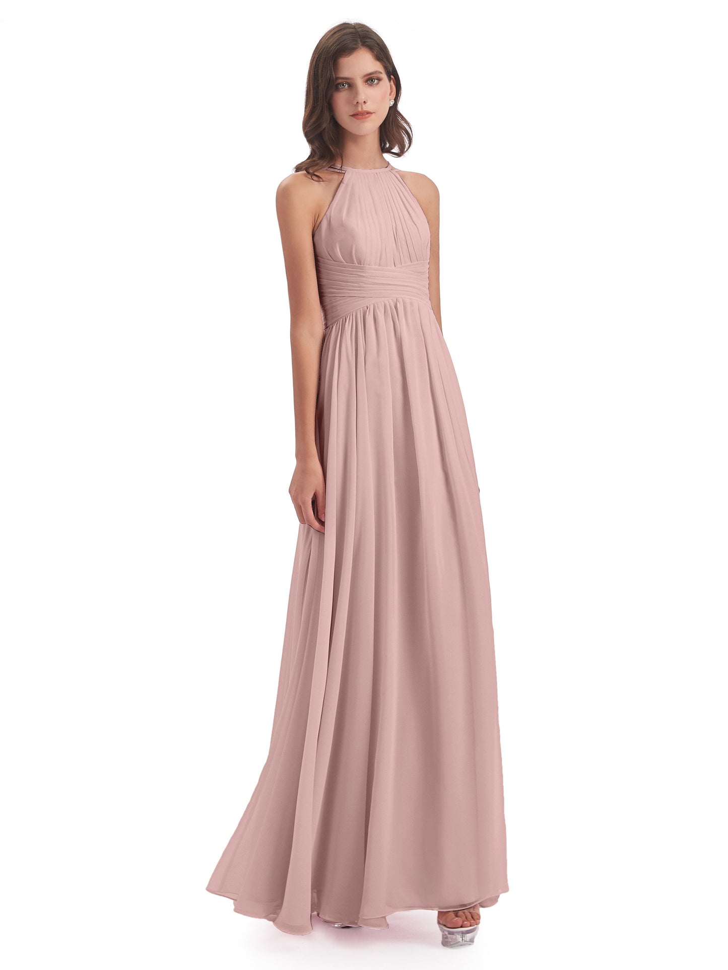 Ellianna Halter Open Back Chiffon Long Bridesmaid Dresses