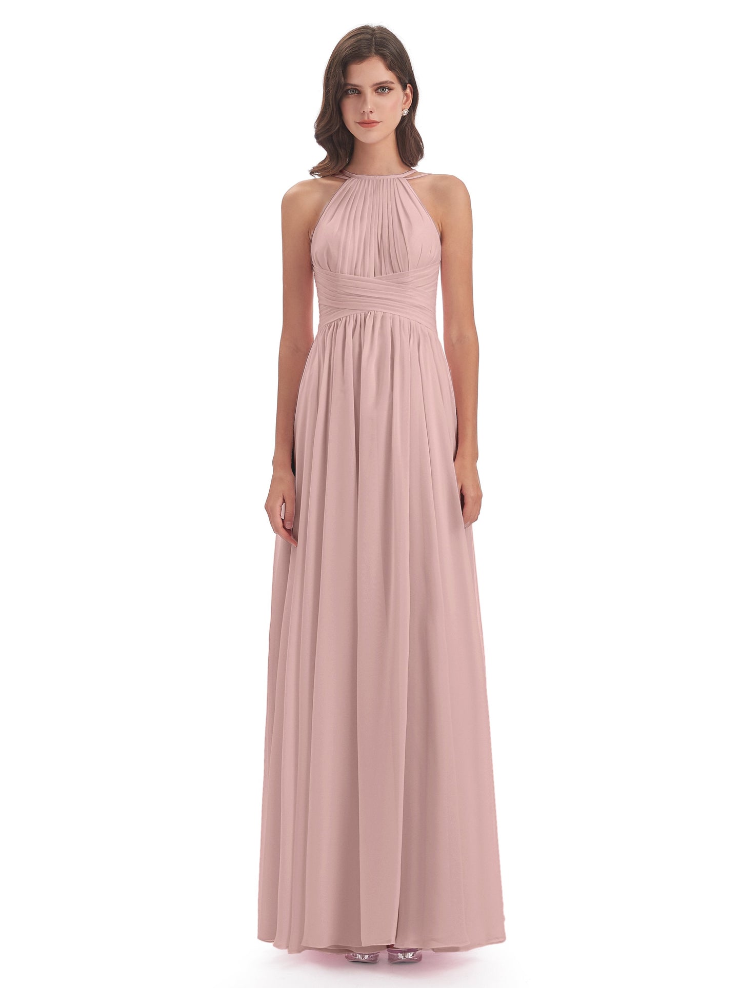 Ellianna Halter Open Back Chiffon Long Bridesmaid Dresses