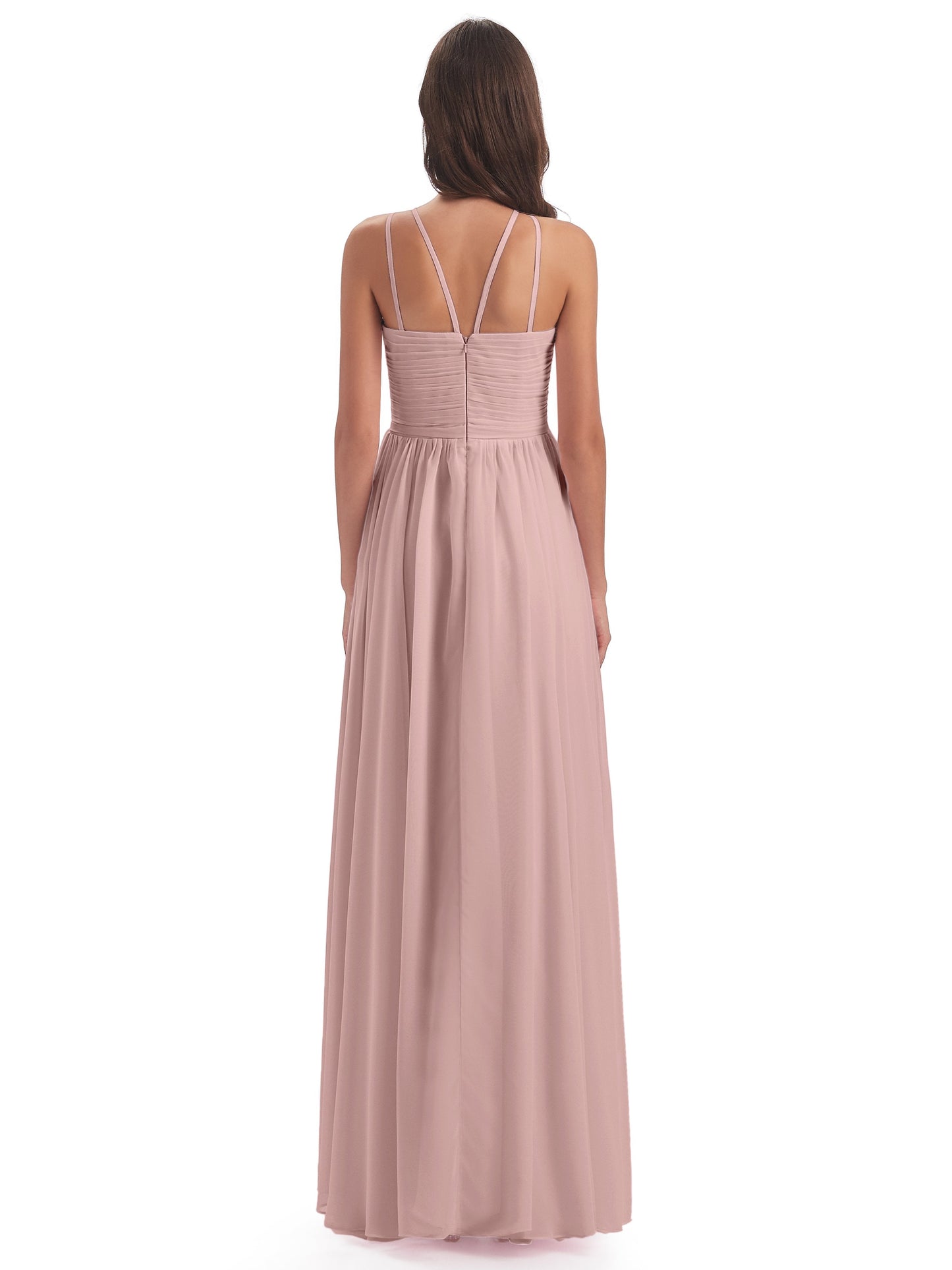 Ellianna Halter Open Back Chiffon Long Bridesmaid Dresses