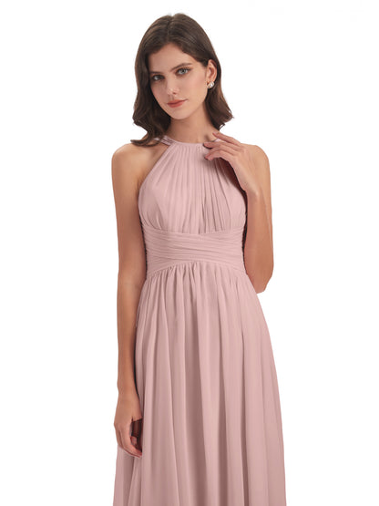 Ellianna Halter Open Back Chiffon Long Bridesmaid Dresses