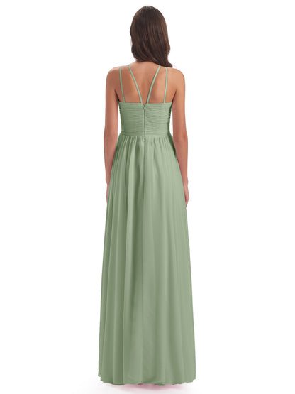 Ellianna Halter Open Back Chiffon Long Bridesmaid Dresses