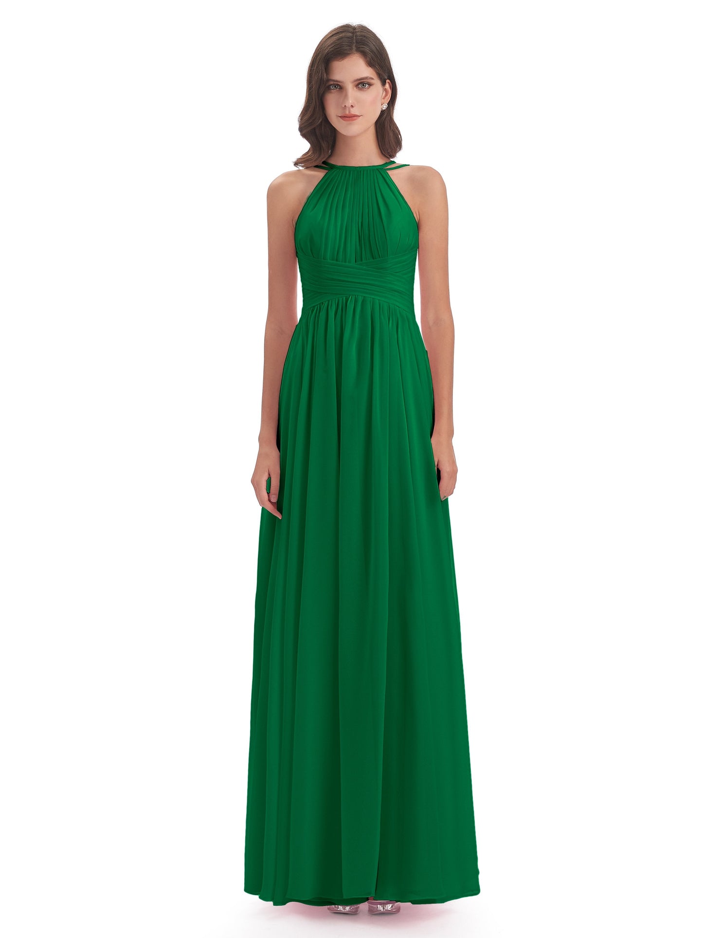 Ellianna Halter Open Back Chiffon Long Bridesmaid Dresses