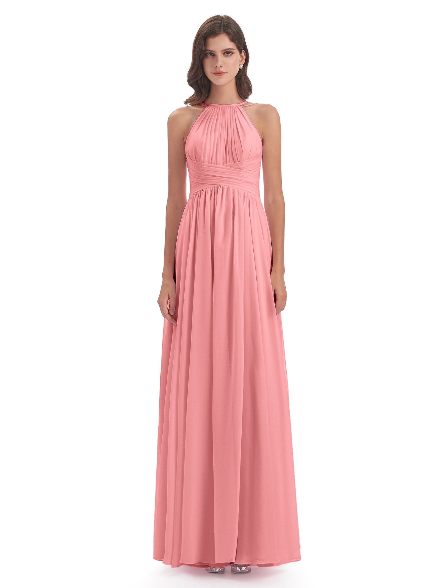 Ellianna Halter Open Back Chiffon Long Bridesmaid Dresses