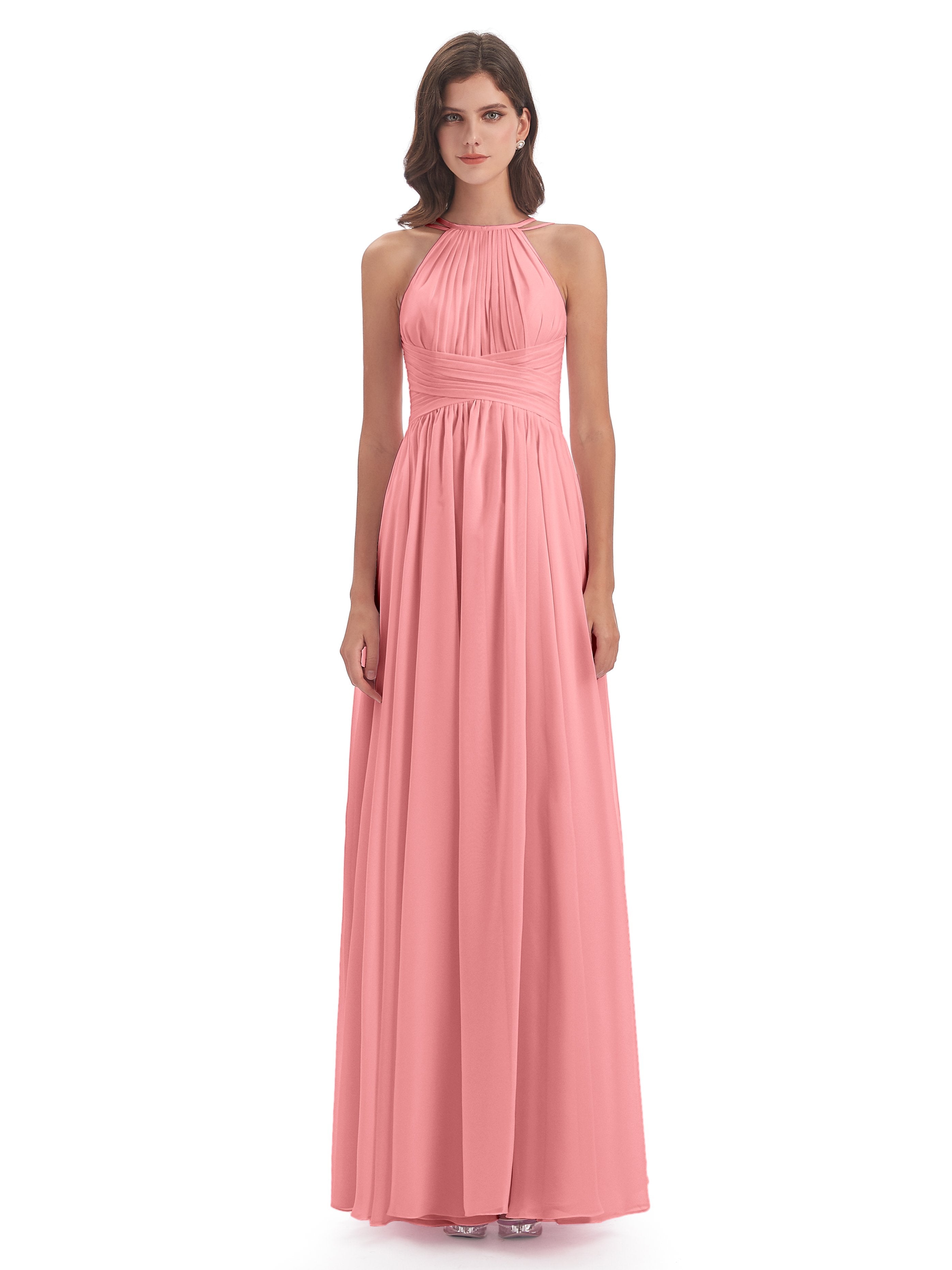 Ellianna Halter Open Back Chiffon Long Bridesmaid Dresses