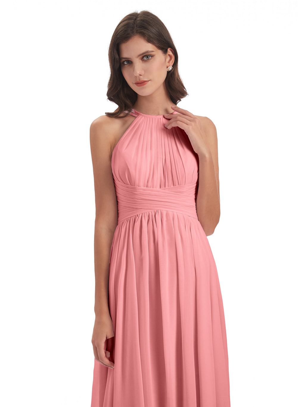 Ellianna Halter Open Back Chiffon Long Bridesmaid Dresses