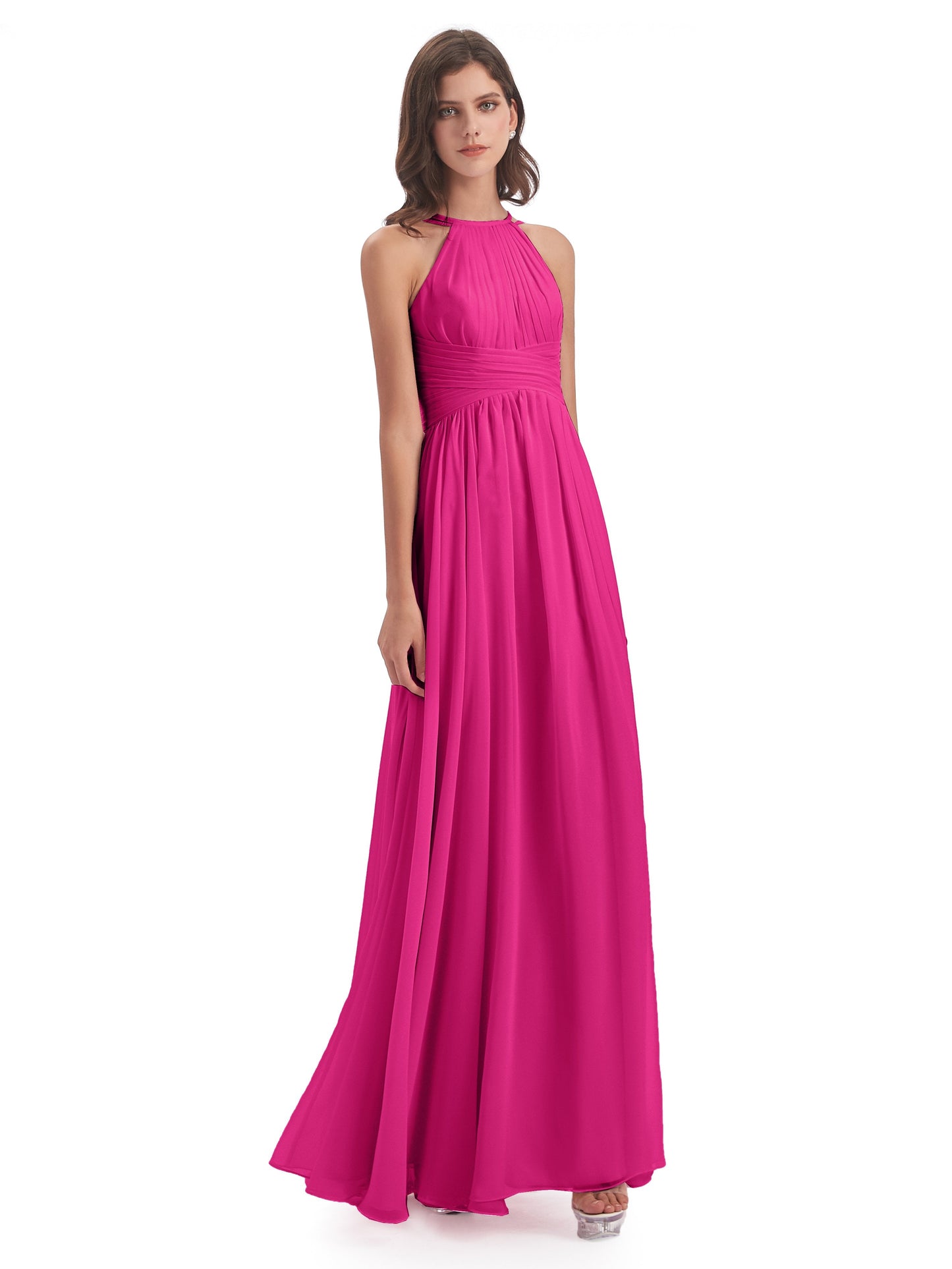 Ellianna Halter Open Back Chiffon Long Bridesmaid Dresses