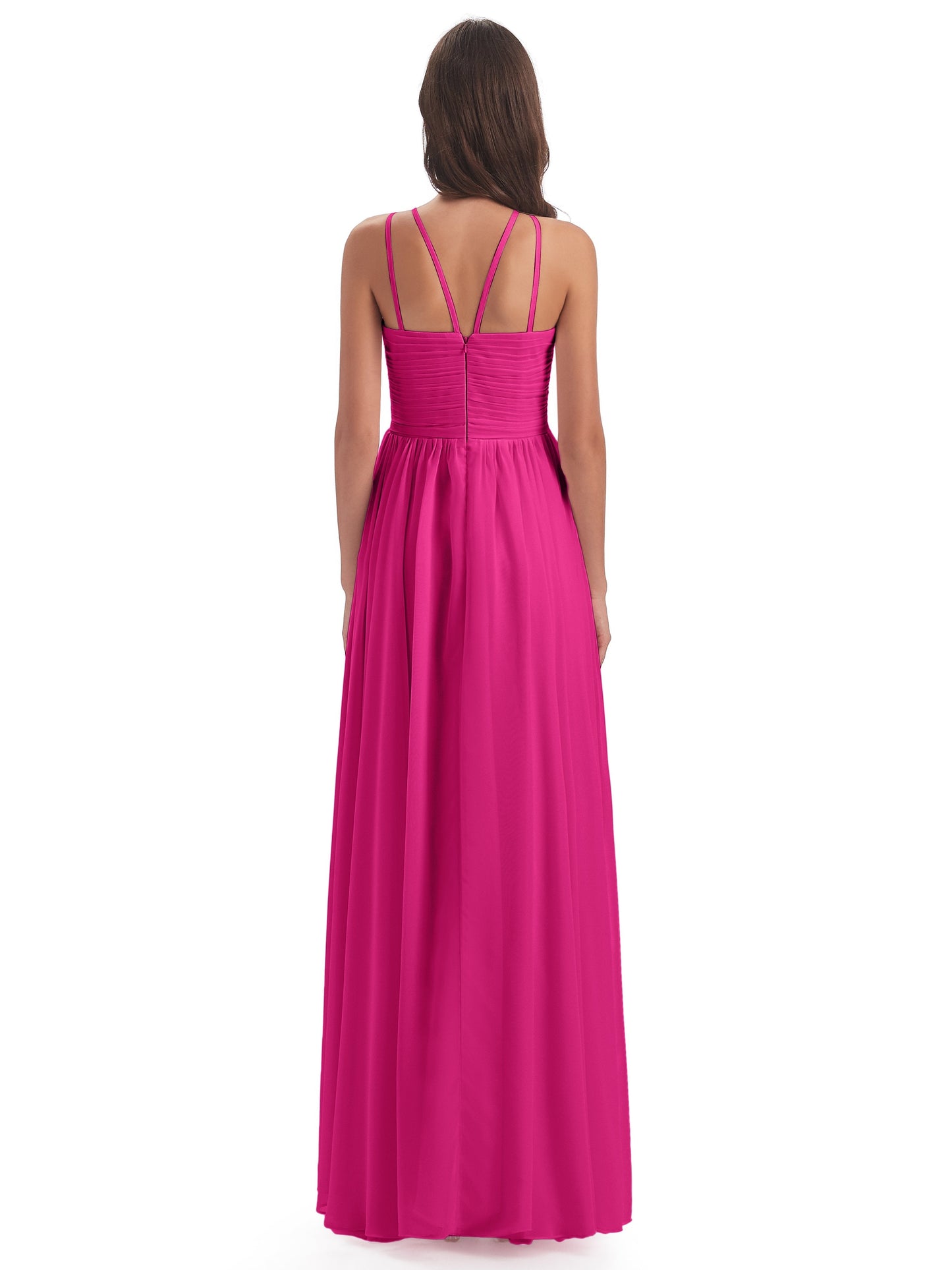 Ellianna Halter Open Back Chiffon Long Bridesmaid Dresses