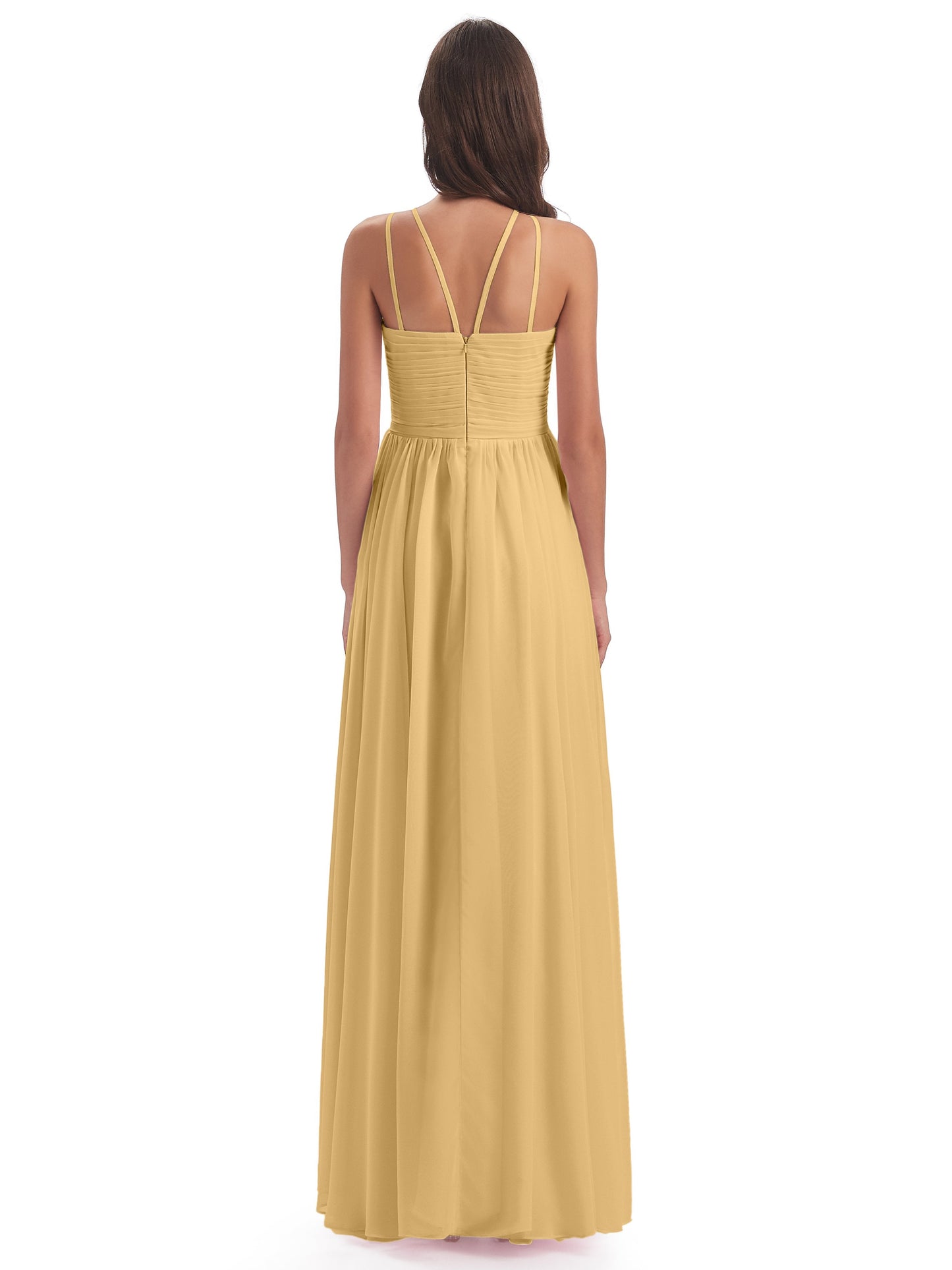 Ellianna Halter Open Back Chiffon Long Bridesmaid Dresses