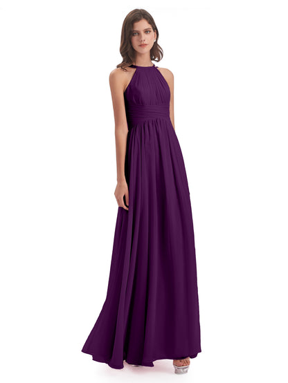Ellianna Halter Open Back Chiffon Long Bridesmaid Dresses