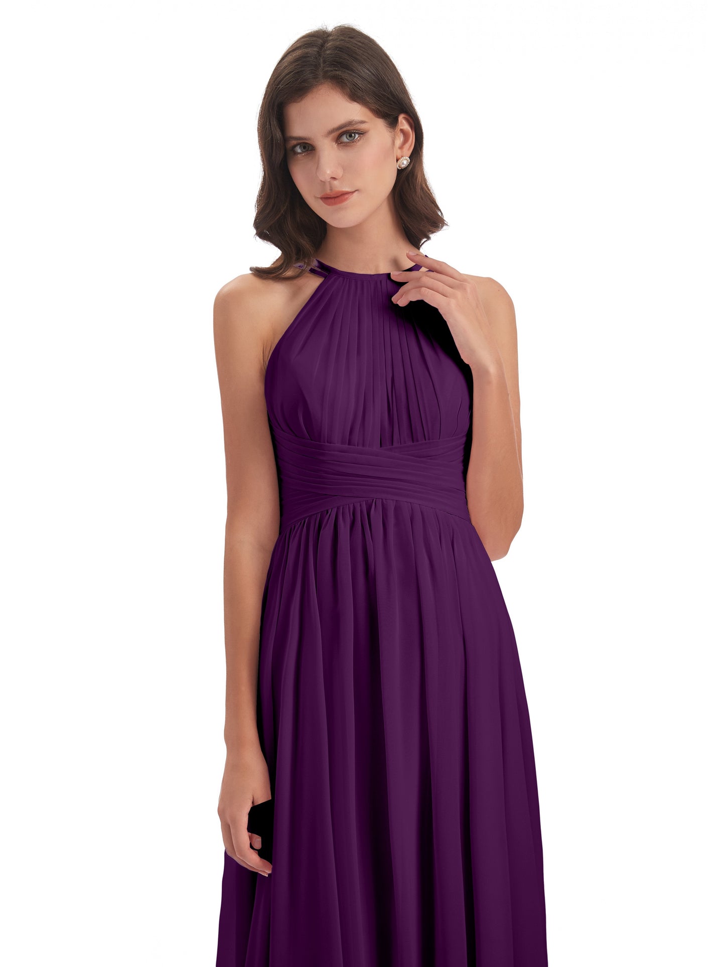 Ellianna Halter Open Back Chiffon Long Bridesmaid Dresses