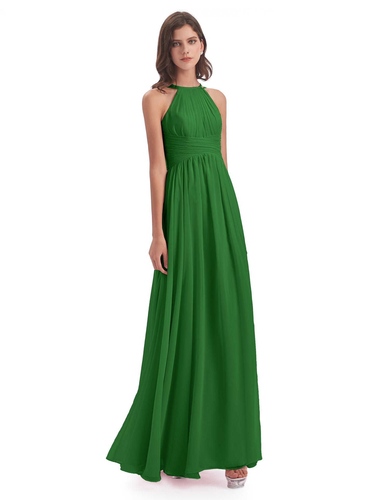 Ellianna Halter Open Back Chiffon Long Bridesmaid Dresses