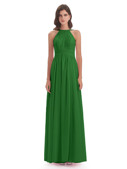 Ellianna Halter Open Back Chiffon Long Bridesmaid Dresses