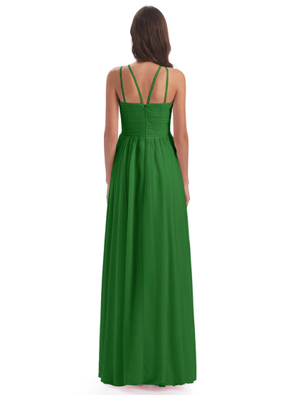 Ellianna Halter Open Back Chiffon Long Bridesmaid Dresses