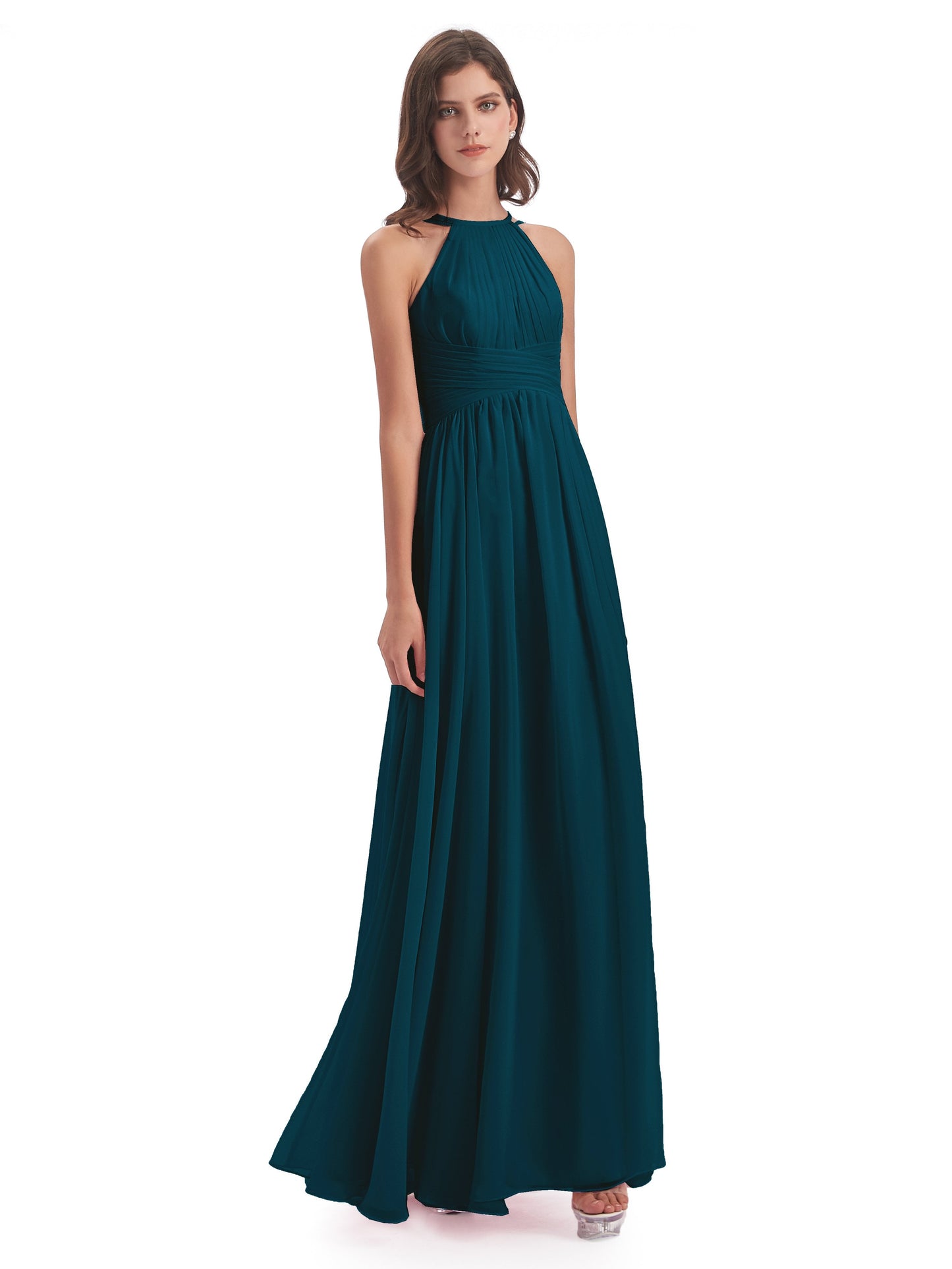 Ellianna Halter Open Back Chiffon Long Bridesmaid Dresses