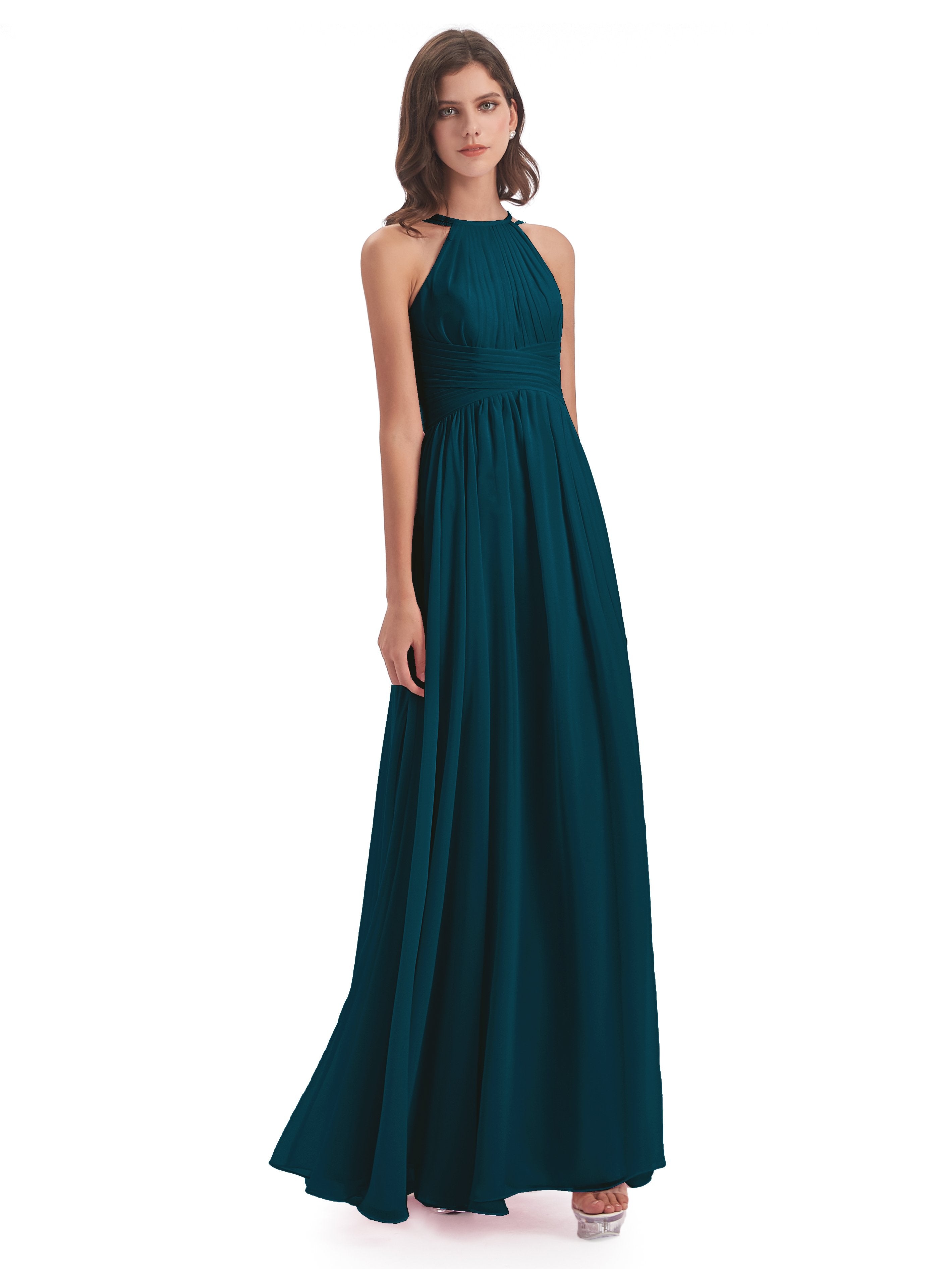 Ellianna Halter Open Back Chiffon Long Bridesmaid Dresses