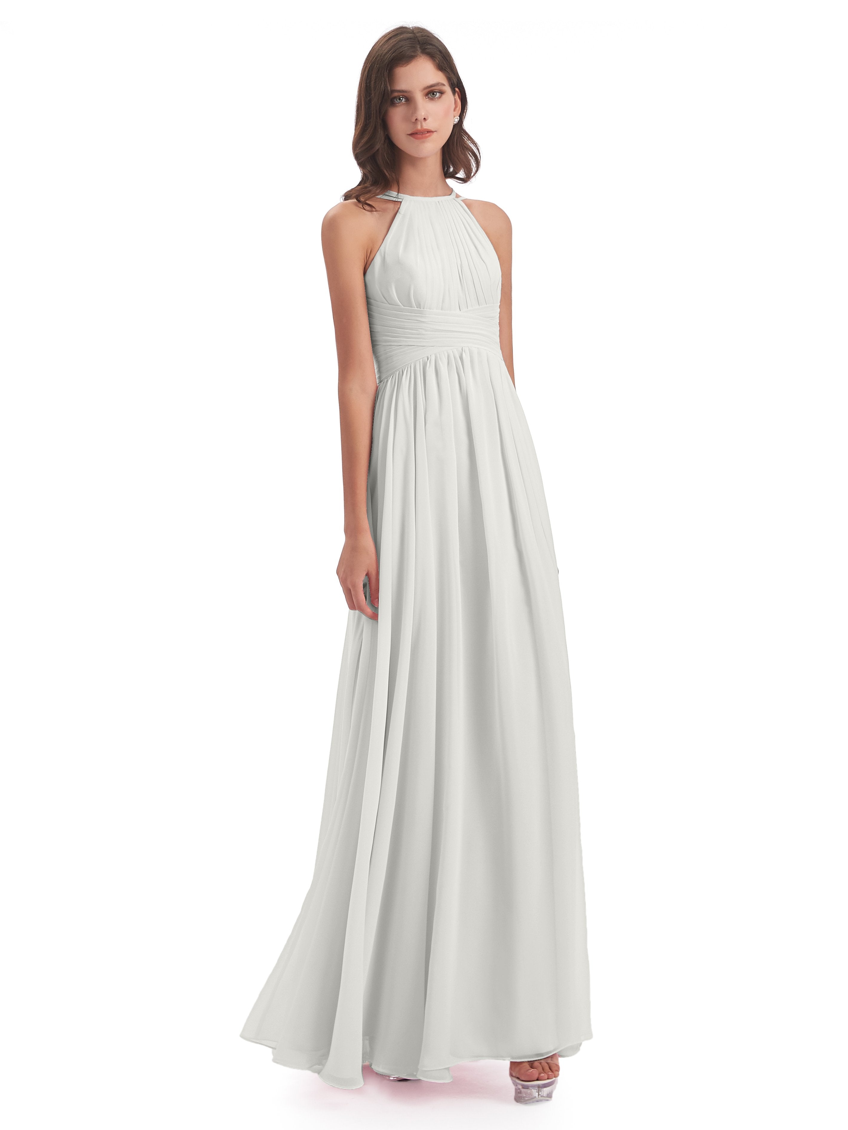 Ellianna Halter Open Back Chiffon Long Bridesmaid Dresses
