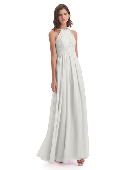 Ellianna Halter Open Back Chiffon Long Bridesmaid Dresses