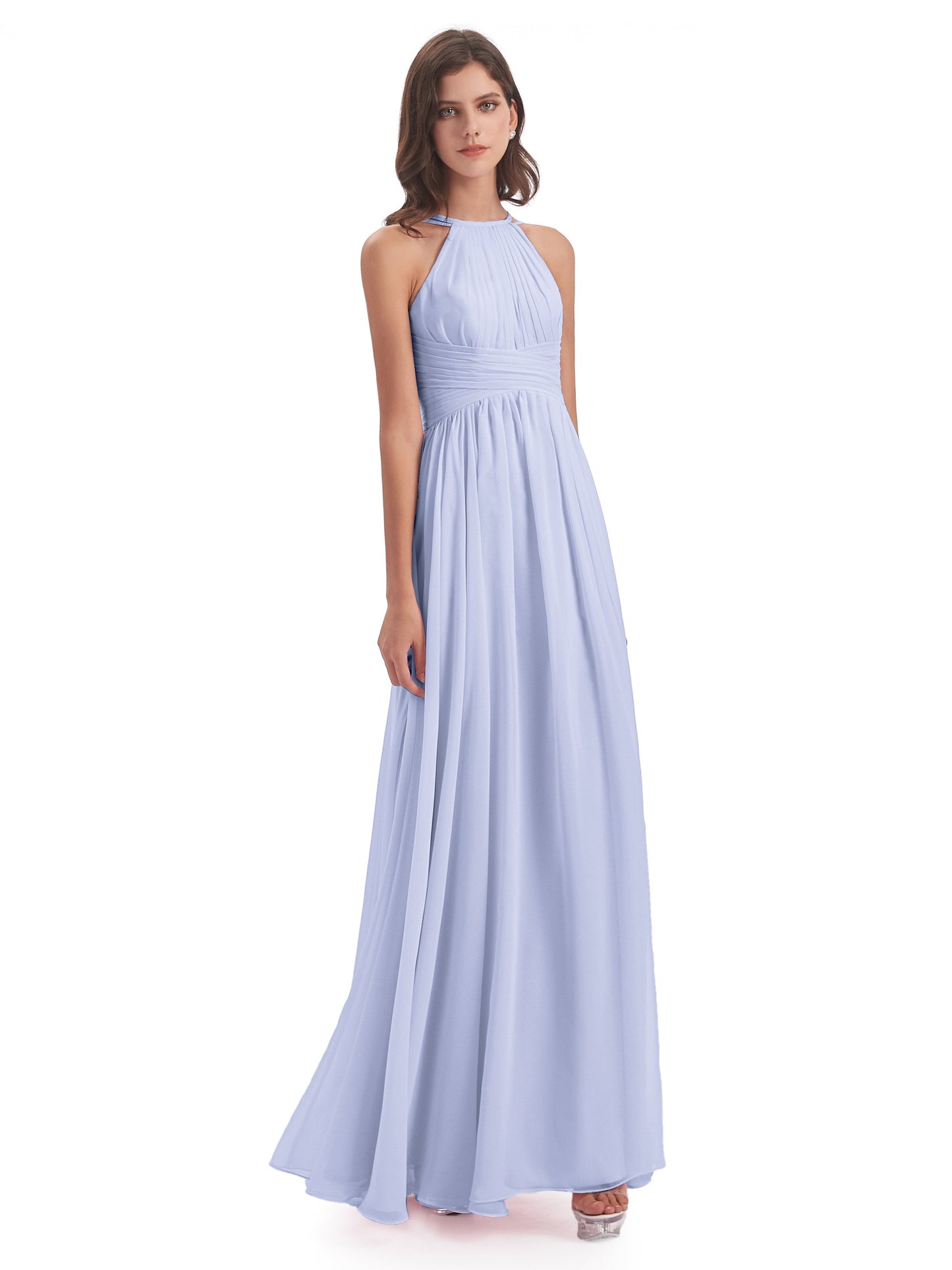 Ellianna Halter Open Back Chiffon Long Bridesmaid Dresses