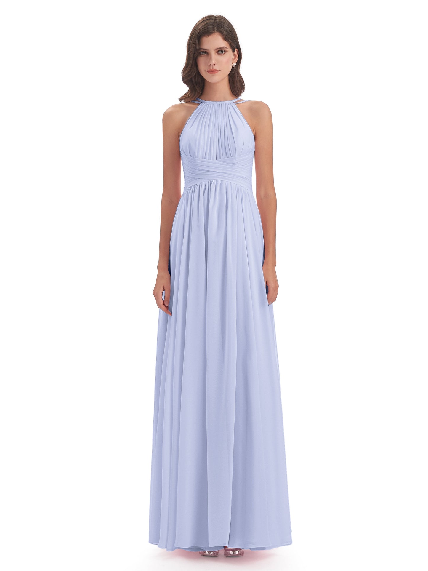 Ellianna Halter Open Back Chiffon Long Bridesmaid Dresses