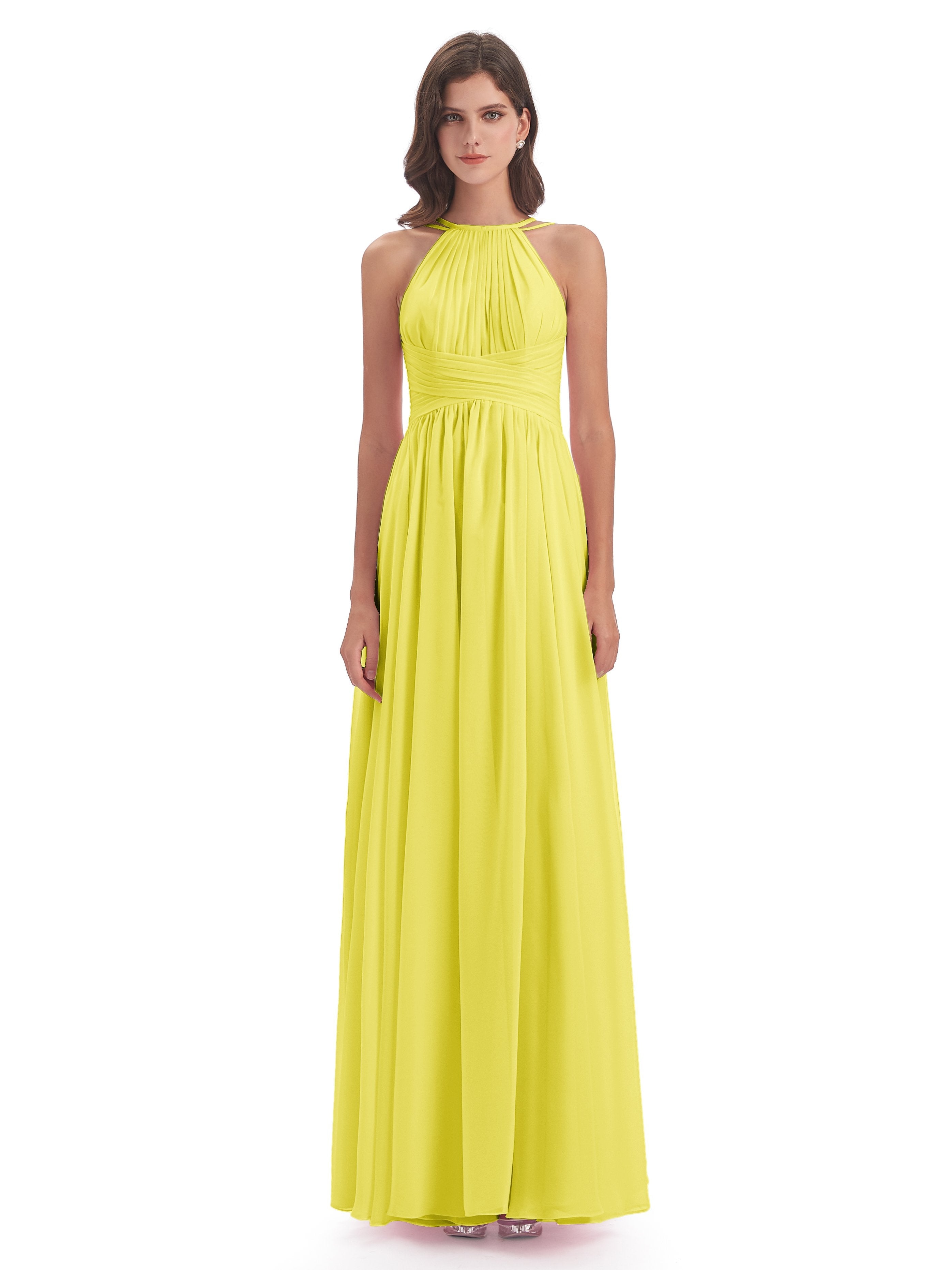 Ellianna Halter Open Back Chiffon Long Bridesmaid Dresses