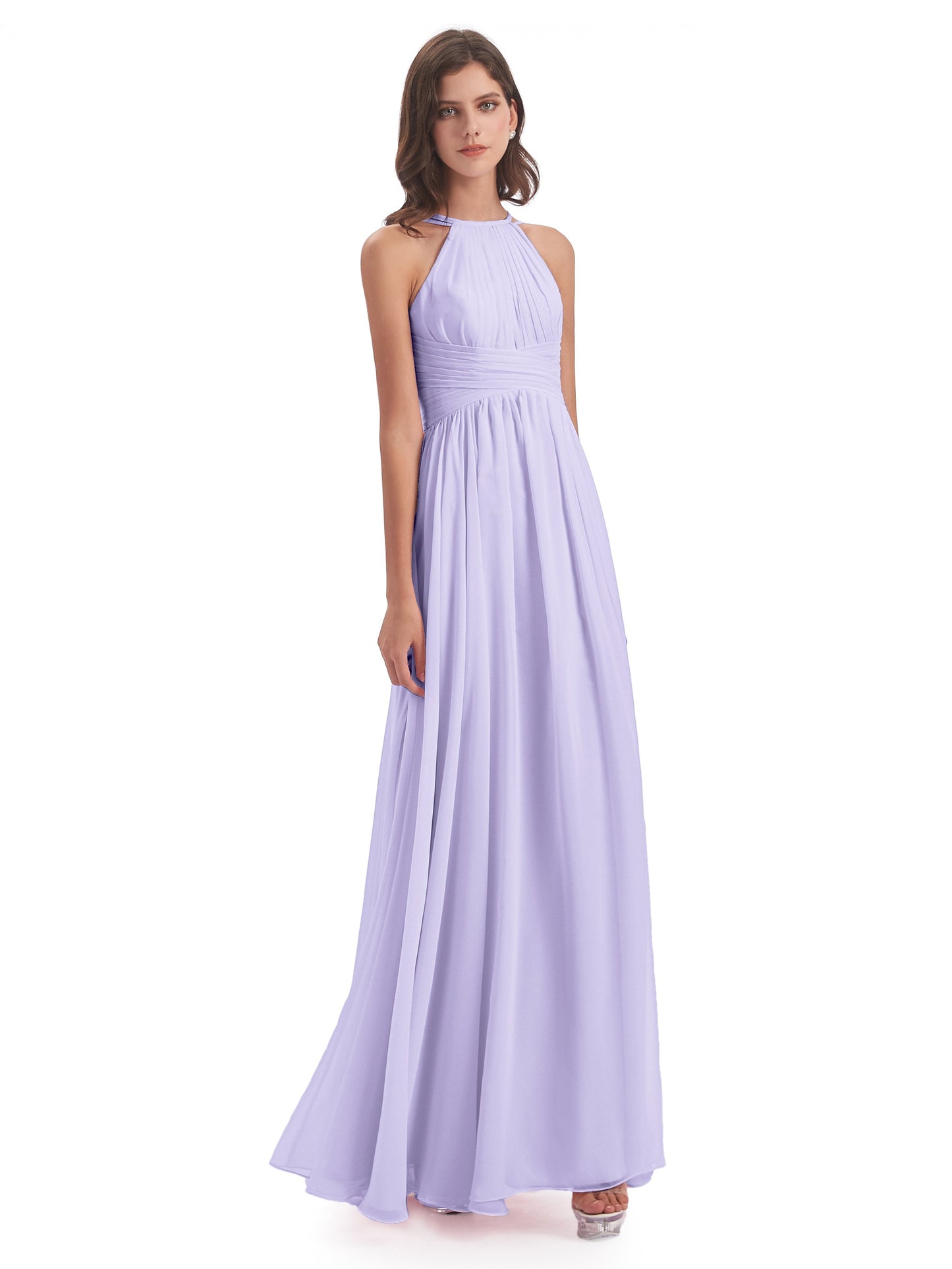Ellianna Halter Open Back Chiffon Long Bridesmaid Dresses
